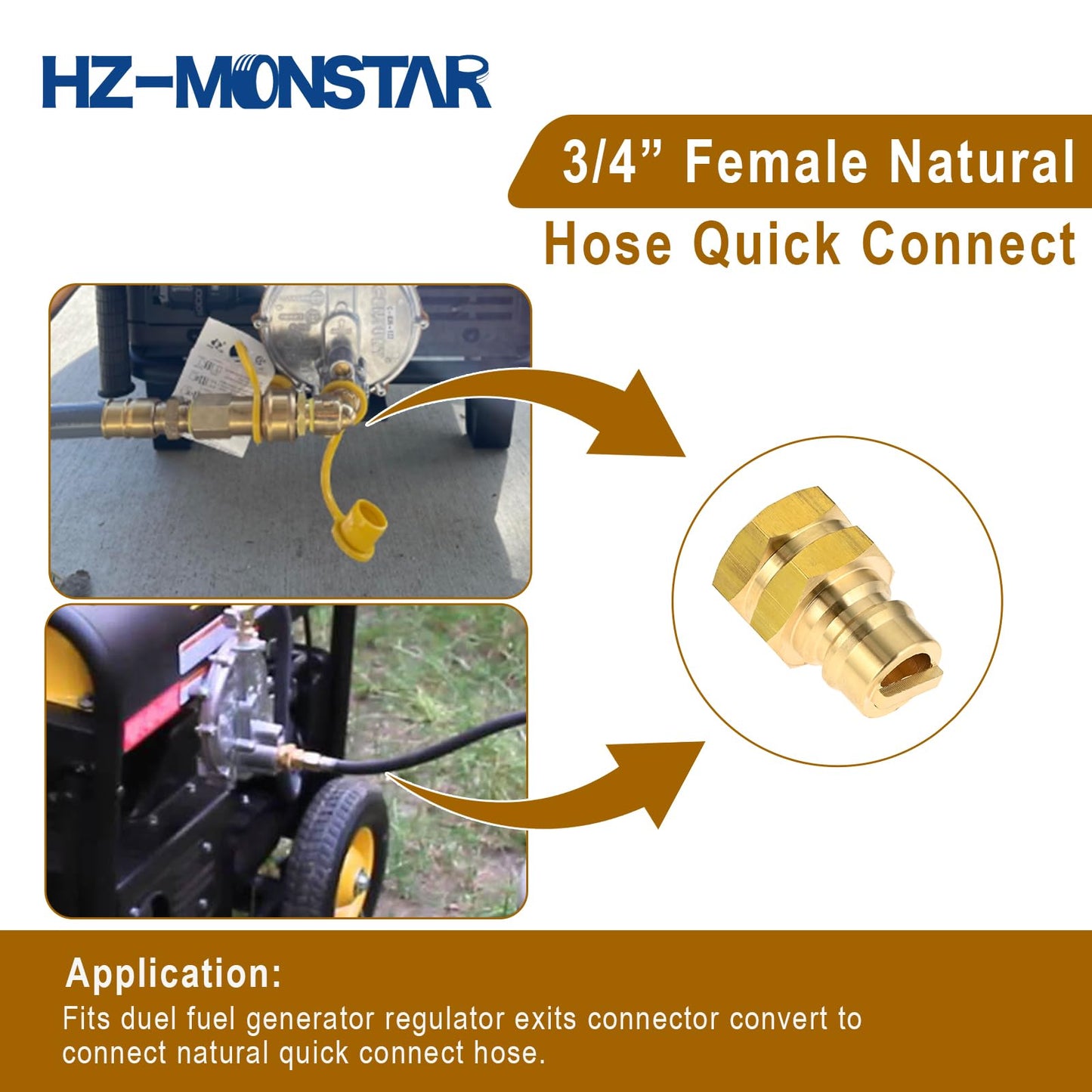 HZ-MONSTAR 3/4“ Female and Male Gas Quick Connect Plug Fittings, Solid Brass Dual Fuel Generator Natural Propane Hose Quick Connect Disconnect Fittings for Pipe Natural Gas Propane Supply 4Pcs