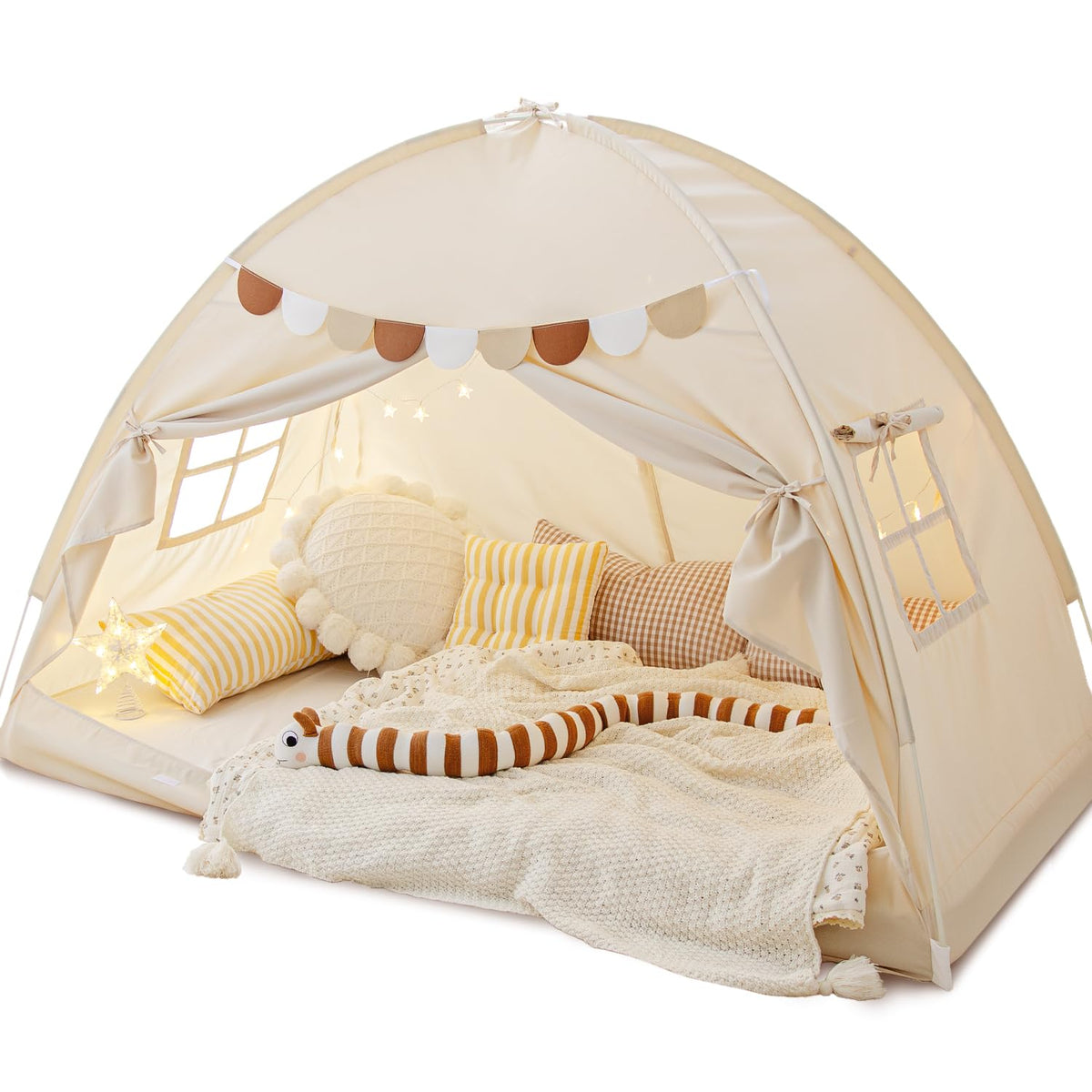 Bed Tent for Indoor Use - Privacy Kids Tent on The Bed, Sleep Inside Drafting Room, Twin Bed Blackout Space Canopy (Natural)