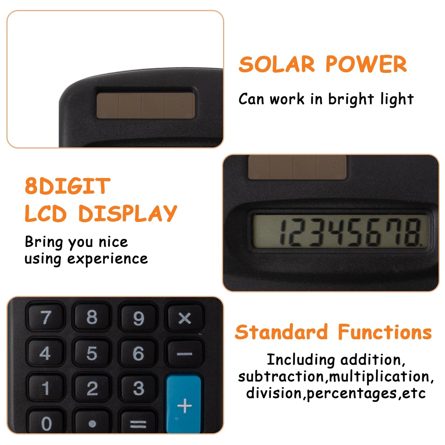 Pocket Size Basic Calculator, 20 Pieces Student Function Solar Battery Dual Power Mini Calculator for Student Kids School Home Office Desktop Accounting Tools, Black