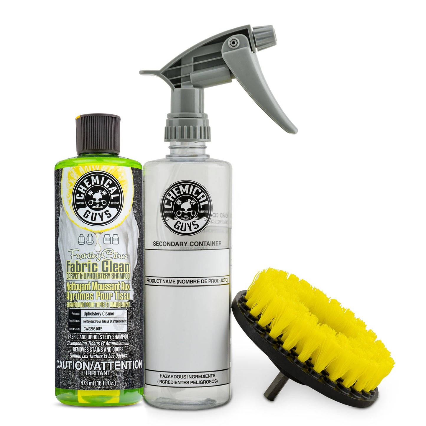 Chemical Guys Foaming Citrus Fabric Clean, Easy-to-Use Drill Brush Carpet & Upholstery Fabric Cleaning Kit (Car Carpets, Seats & Floor Mats), 473ml