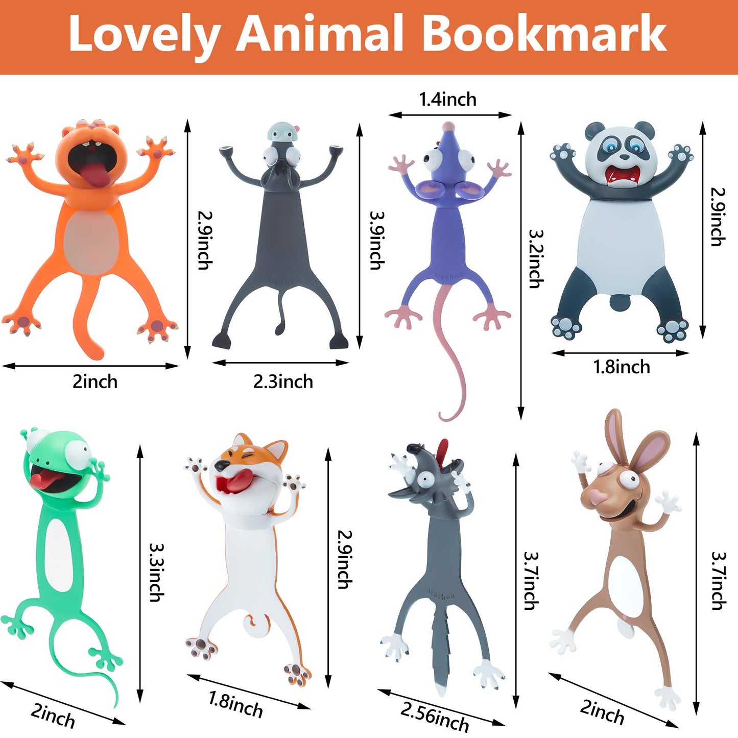 Outus 8 Pieces Bookmarks 3D Cartoon Animal Bookmark Back to School Cute Bookmarks Squashed Animals Reading Bookmark Reward Gifts Book Lovers Gift Reading Supplies
