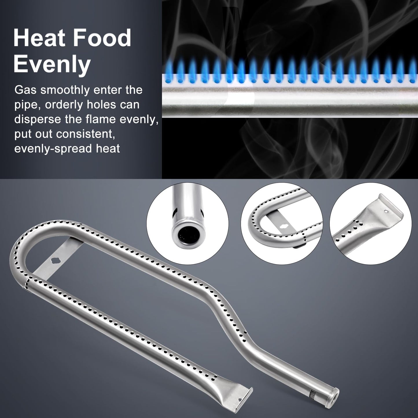 Hiorucet Burner Tube Replacement for Cuisinart and Centro BBQ Parts, Cuisinart G52505 G53505 G52506 G53503 G52503 G53501 G61801 G61803, Centro G61701 G50212, Stainless Steel Barbeque Burners 3 Pack.