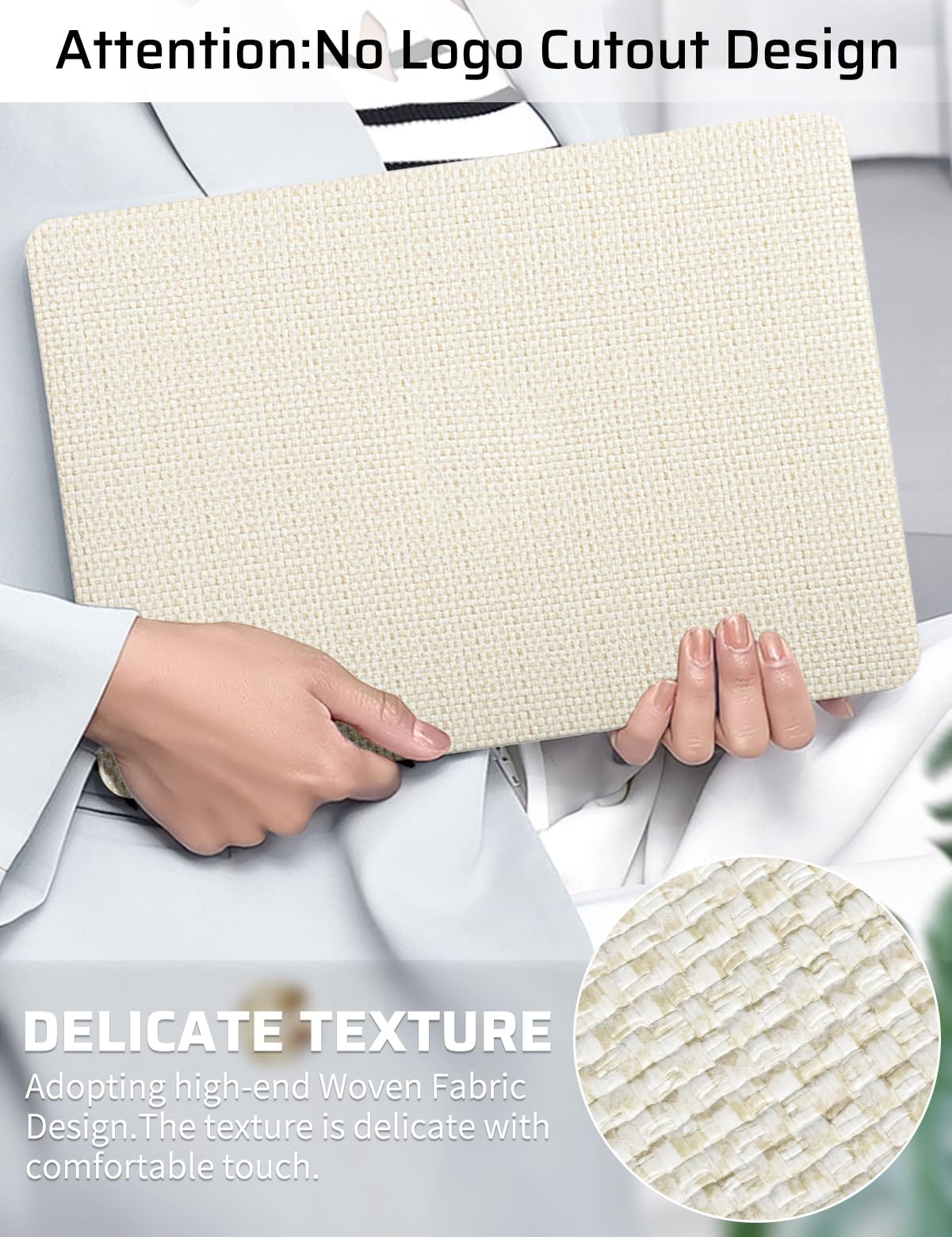 Seorsok Compatible with MacBook Air 15 inch Case 2025 2024 2023 Release M4 A3241 M3 A3114 M2 A2941 Touch ID,Leather Plastic Hard Shell Case Transparent Keyboard Cover,Beige Woven Fabric