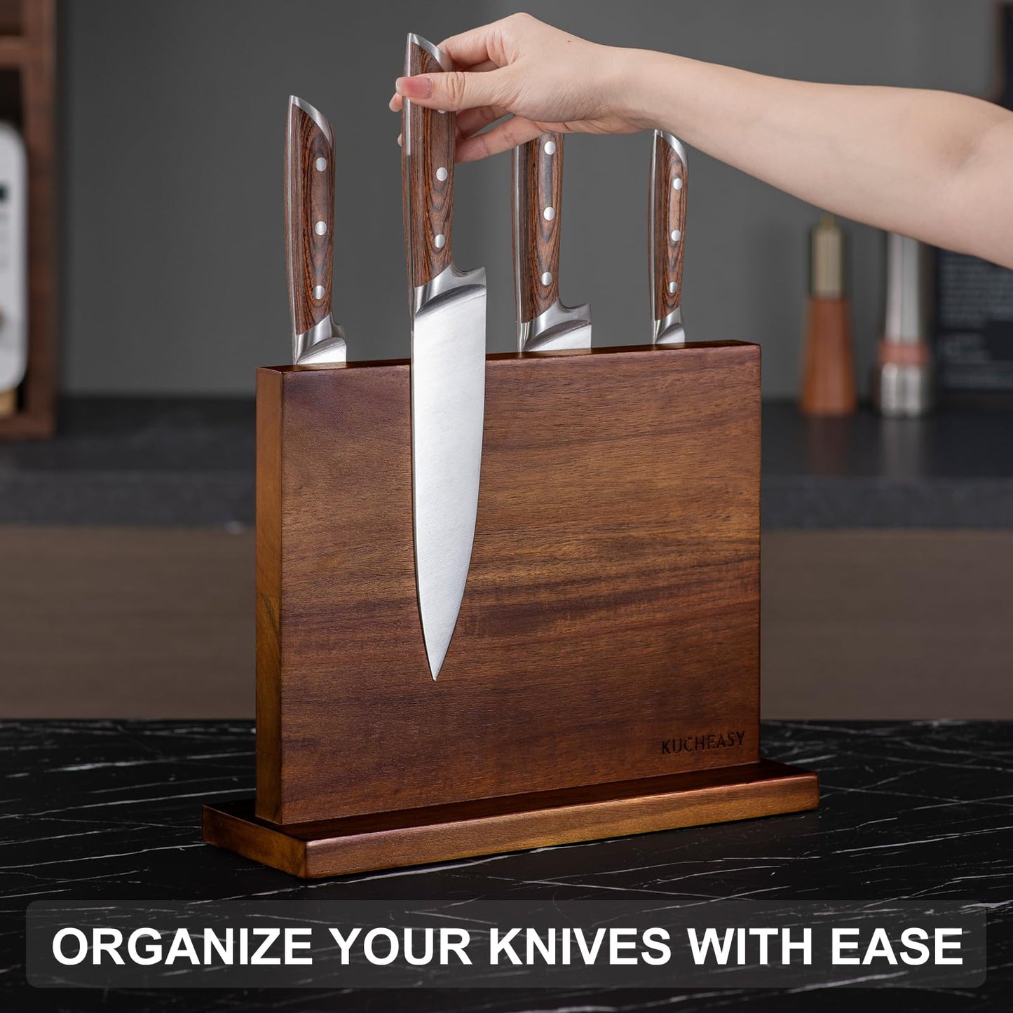 Magnetic Knife Holder - KUCHEASY Double Sided Magnetic Knife Block Without Knives - Wooden Universal Knife Stand - Knife Display Rack for Kitchen Counter Multifunctional Storage 12 inch