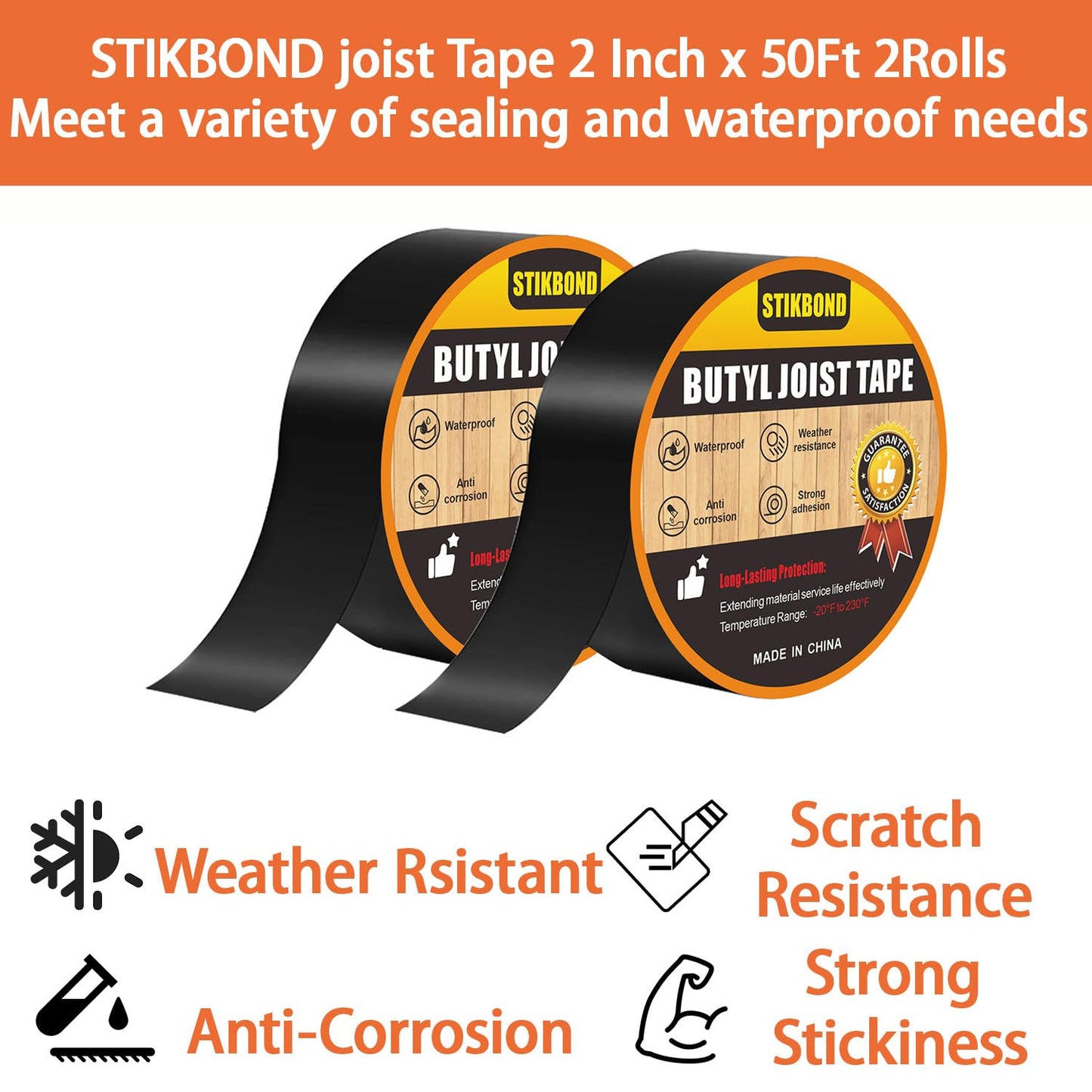STIKBOND Joist Tape 2" x 50FT 6 Rolls,Waterproof and Anti-Corrosion Flashing Tape for Wood Deck, Joist, Beams, Roofs, RV, Doors