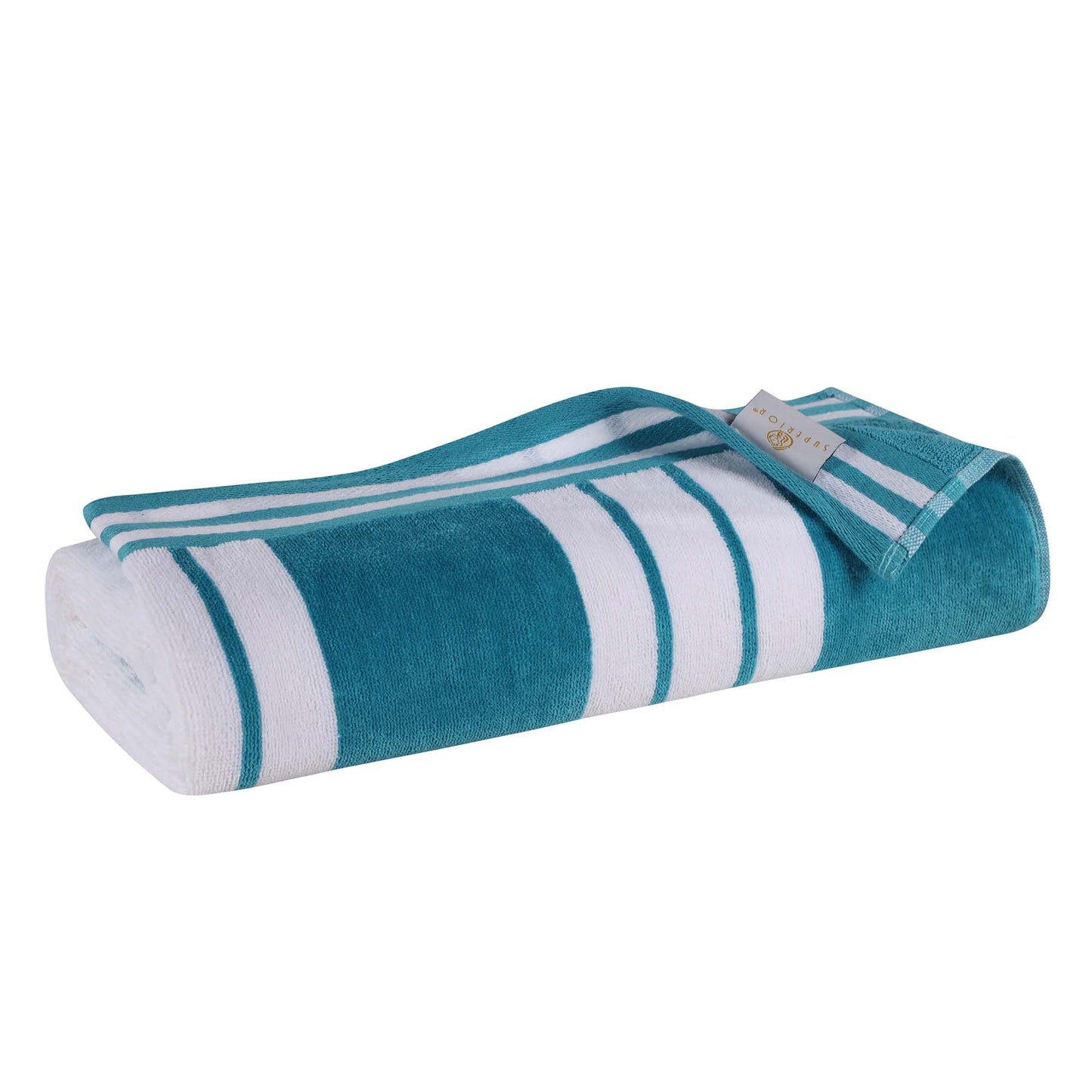 Superior Collection Luxurious Jacquard Cotton Beach Towels, Oversized, Turquoise Cabana Stripes