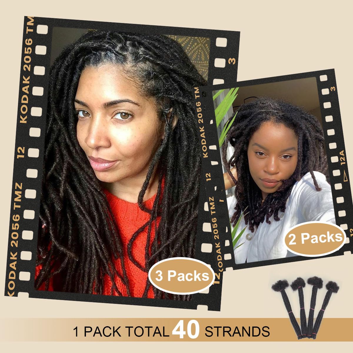 Sangtok 10 inch 40 Strands Loc Extensions Human Hair, 0.6cm Width Real Human Hair Dreadlocks Extensions for Man/Women Full Handmade Dreads Can be Dyed(1B)