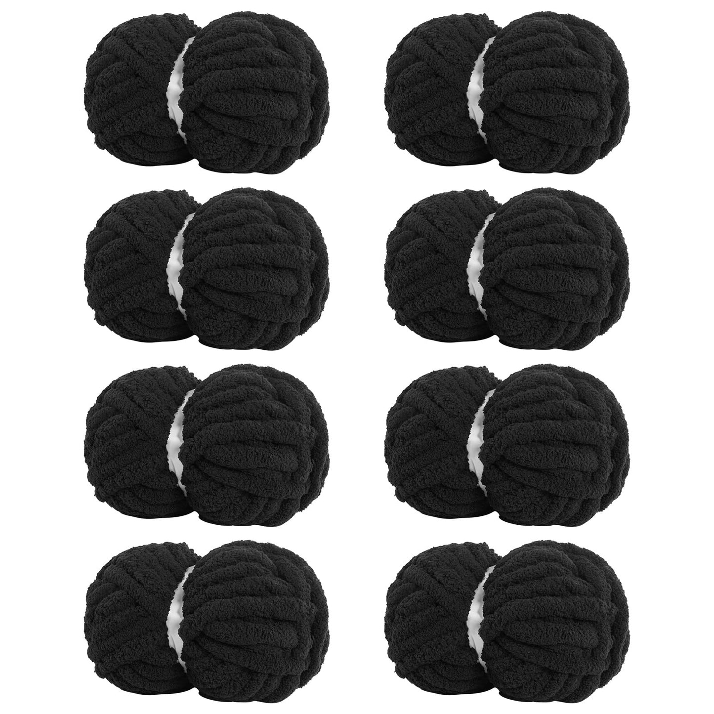 HouseABC Chunky Yarn for Hand Knitting Soft Jumbo Bulky Fluffy Yarn for Crocheting Blanket Scarf DIY 8 Pack (Black, 28yds, 8 Ounces Each)
