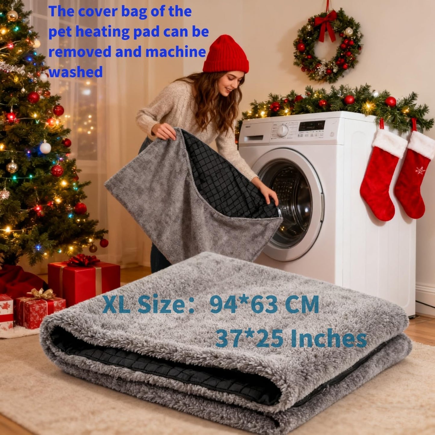 Dog Heating Pad for Large Dog Bed Pet Outdoor Indoor House,Electric Heating Mat for Dog House Crate Pad for Small Medium Pet Cat Puppy Waterproof Easy Clean Chew Proof Cord (Large, Solid)