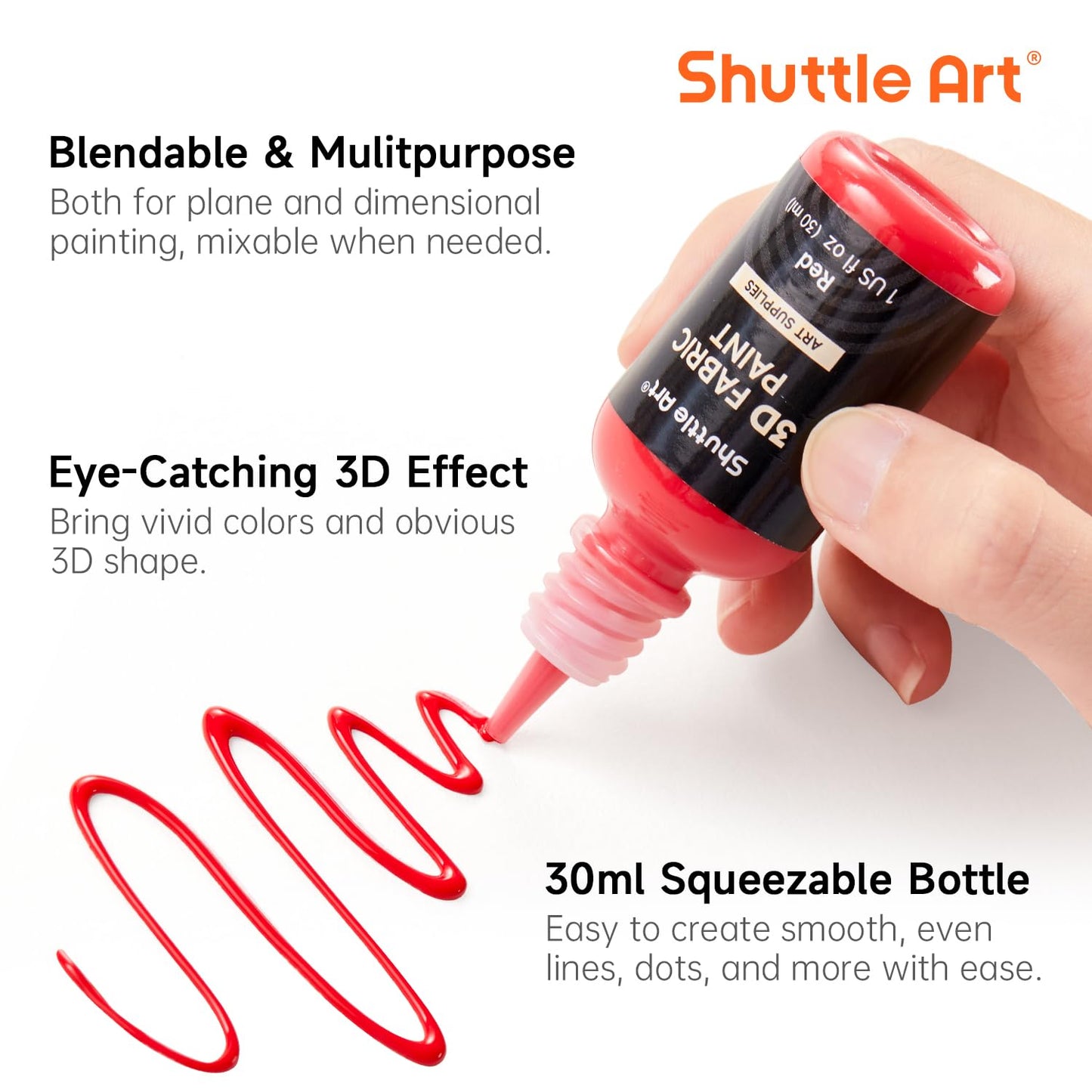 Shuttle Art 3D Textile Paint Machine Washable, 24 Fabric Paints Washable with Brushes, Templates, 3D Textile Paints with Metallic, Neon and Glitter Colours, Fabric Paints Washable Children for T-Shirt