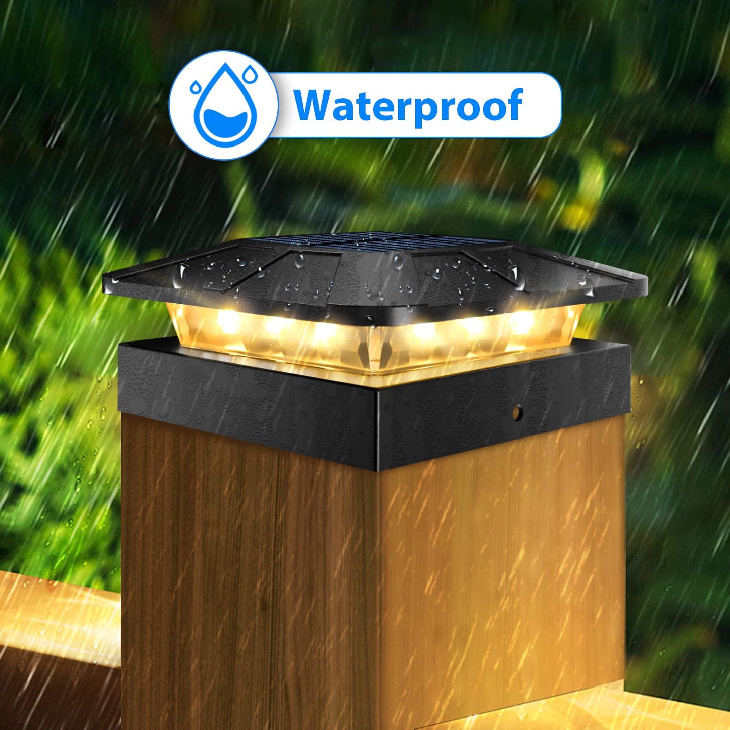peasur 4x4 Solar Post Caps Lights, 3 Modes Fence Post Solar Lights for Outdoor Vinyl Wooden Posts, Waterproof Deck Post Solar Lights for Garden Porch, Black 4 Pack