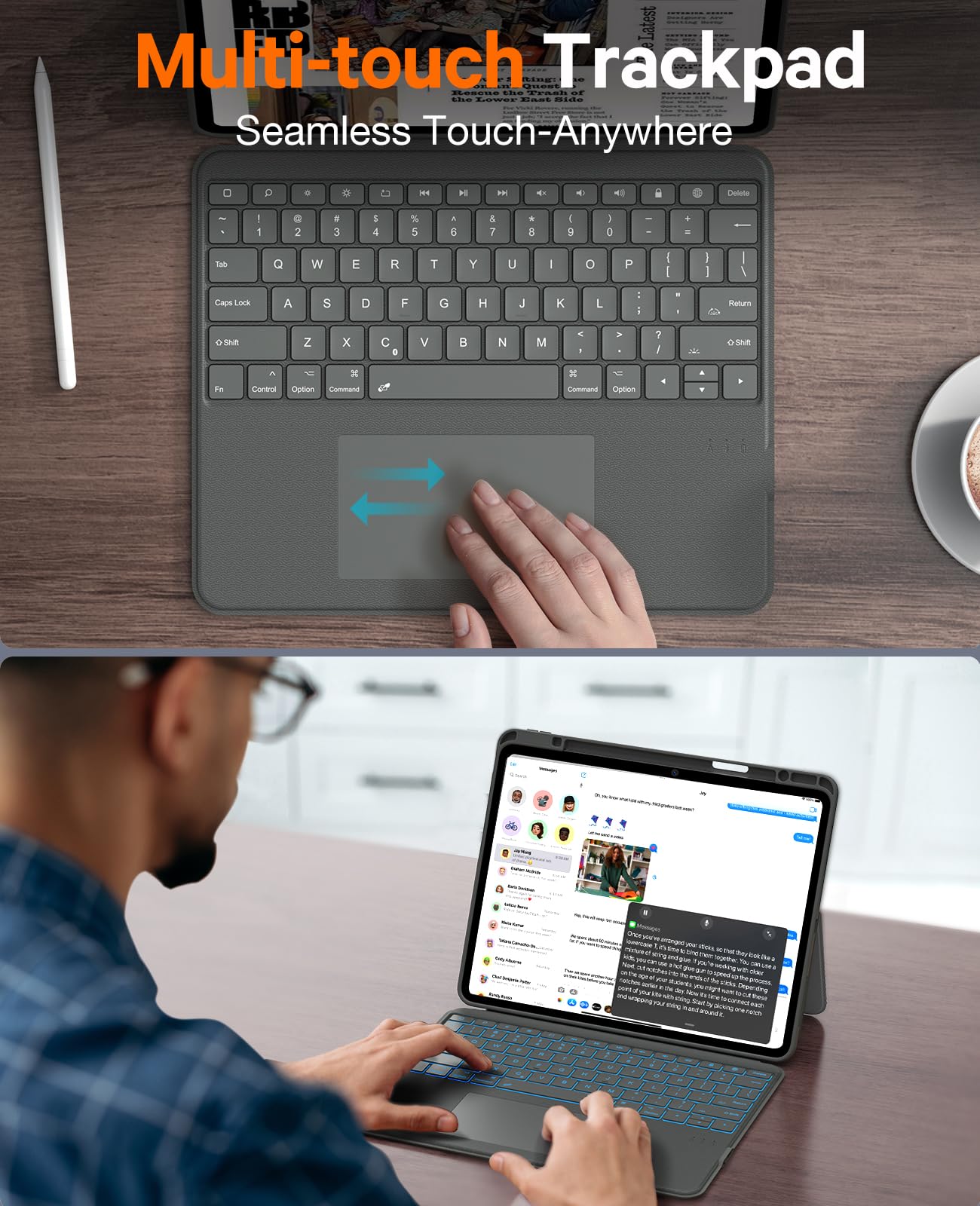 CHESONA for iPad Air 13 Inch (M3/2025, M2/2024) & iPad Pro 12.9 Case with Keyboard, Portrait/Landscape, Rugged Magnetic Detachable Case with 7-Color Backlit, Smart Trackpad, 15°-180° Adjustable, Gray