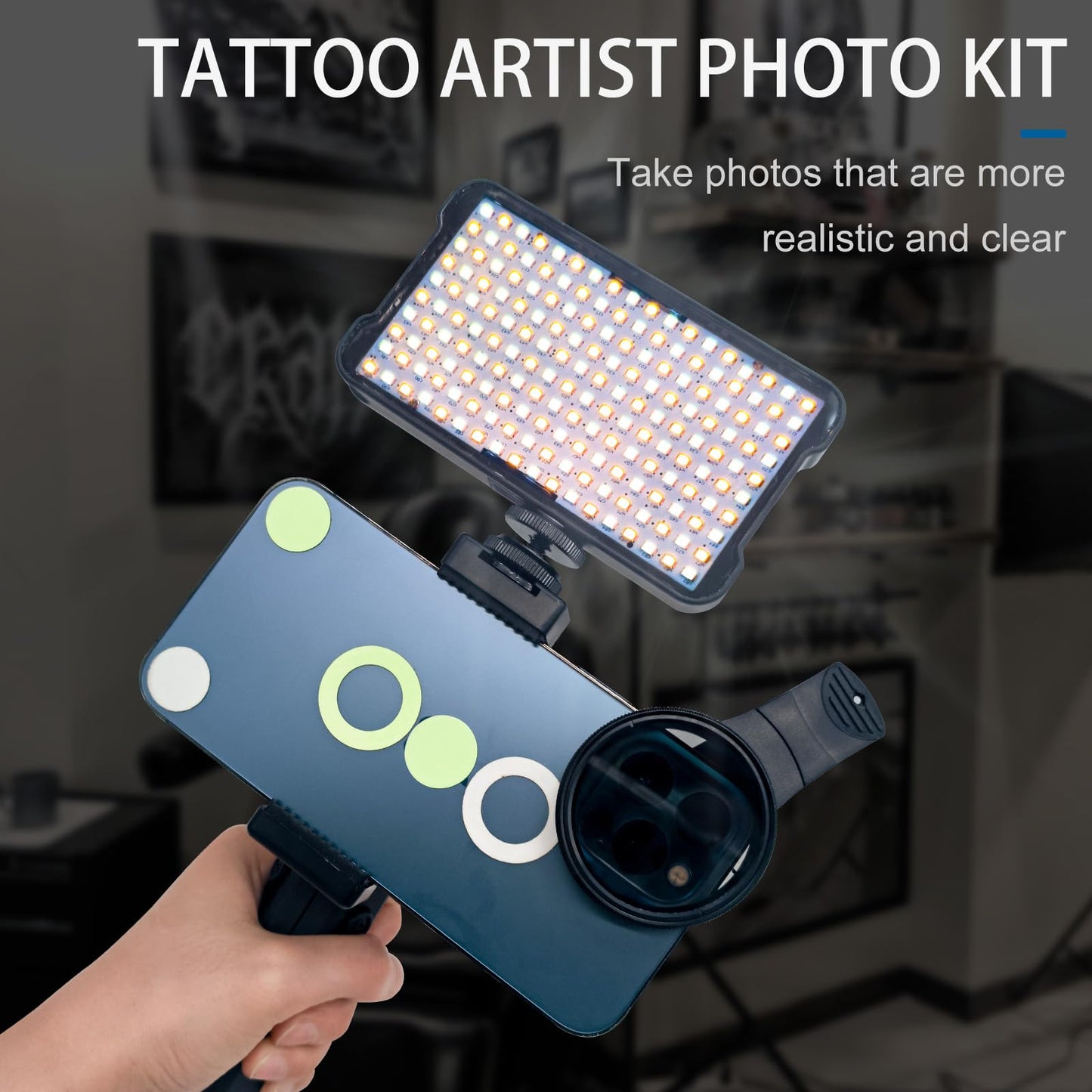 Nevixtal Tattoo Equipment and Supplies,Tattoo Artist Gifts,Selfie Light and Circular Polarizer Filter,Tattoo Accessories with Front & Back Clip Take Photos to Show The True Effect of The Tattoo.