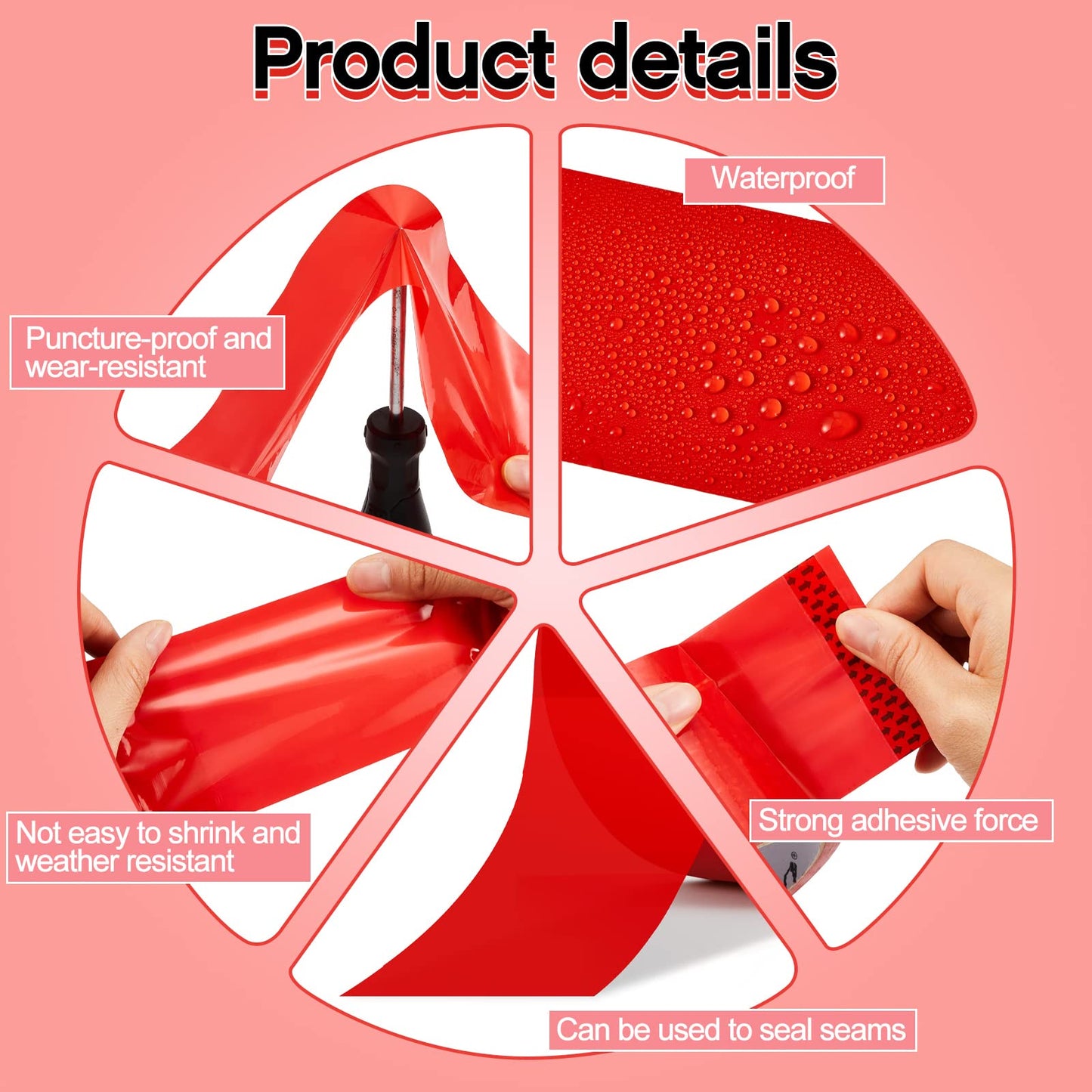 Juexica Construction Seaming Tape Red 3" x 55 Yards Sheathing Sealing Tape Underlayment for Foam Board Insulation, Vapor Barrier, House Wrap(6 Rolls)