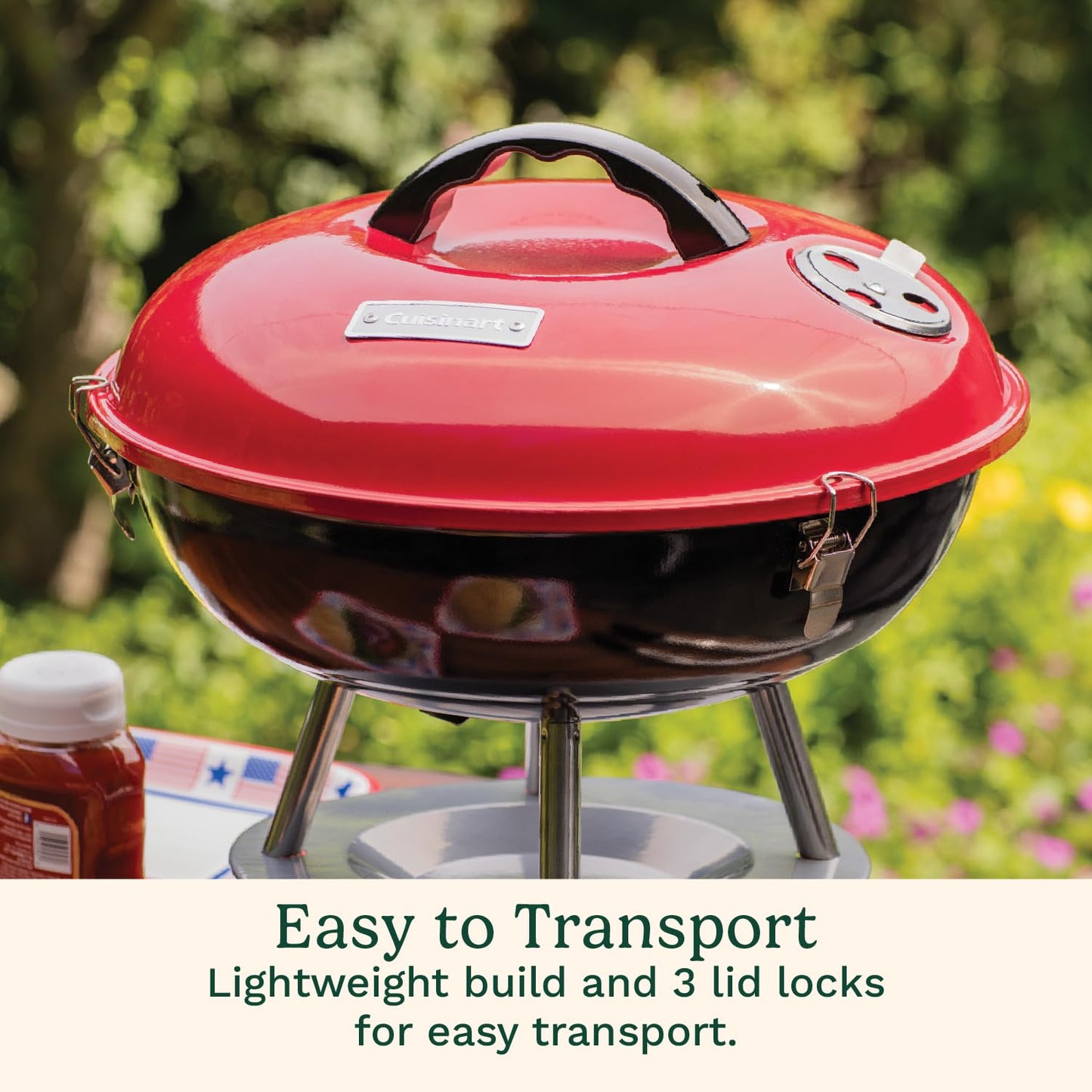 Cuisinart Outdoor Portable Charcoal Grill BBQ, 14", Compact & Light, Red (CCG-190RBC), Grills for 4 people