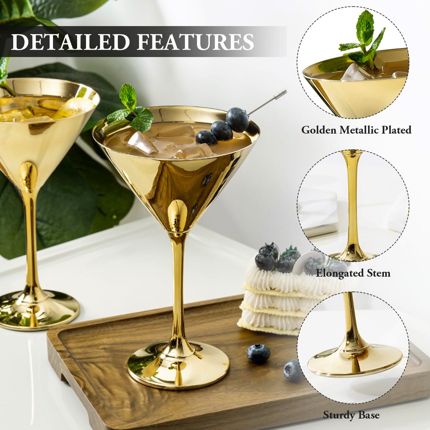 MyGift 8-Ounce Modern Metallic Gold Tone Martini Glasses, Elegant Golden Drinking Glass for a Cocktail Party, Wedding, or Anniversary Dinner, Set of 4