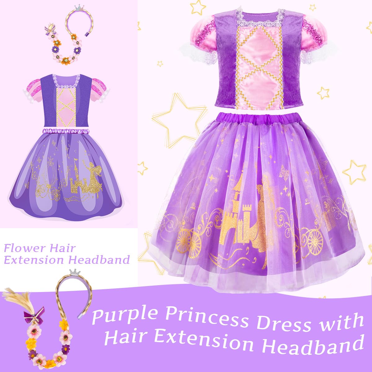 Meland Princess Dress Up for Girls, Dress Up Clothes for Toddler Kids with Princess Cape, Gifts & Toys for Girls Age 3-6