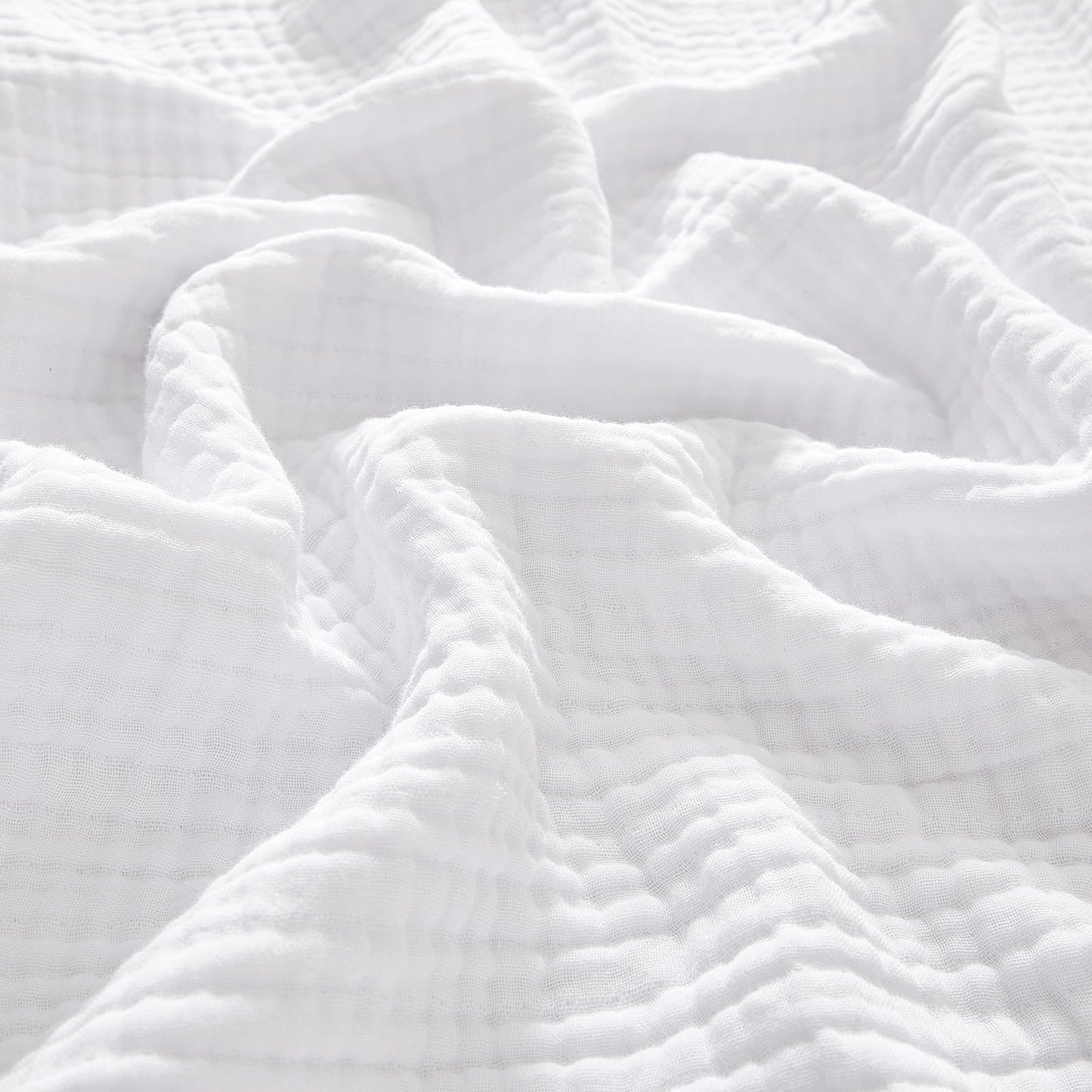 PHF 100% Cotton Muslin Blanket Queen Size 90" x 90", 4-Layer Lightweight and Breathable Blanket for Summer, Luxuriously Soft Gauze Bedding for Home Decor, White