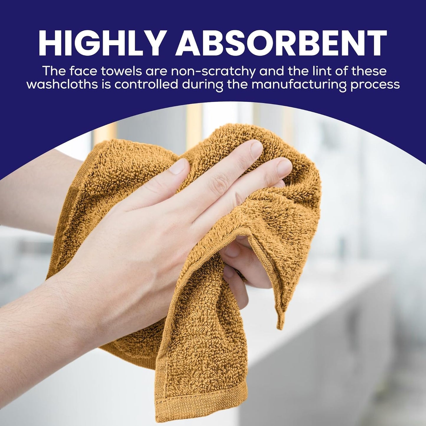 Linteum Textile Supply Linteum Textile Premium Wash Cloths Set - 12x12 Inches (12 Pack) Mustard - 100% Cotton Ring Spun Washcloths, Highly Absorbent & Soft Feel Face Towels for Bathroom, Spa and Gym