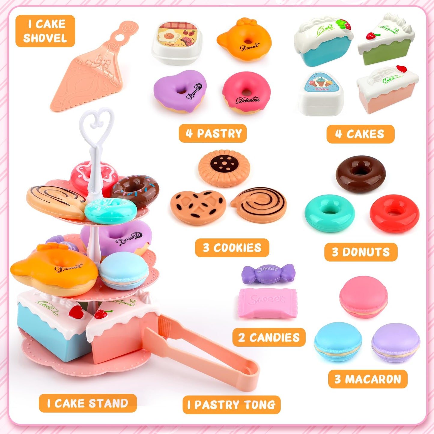 Flower Tea Set for Little Girls, Birthday Gift for Age 3 4 5 6 Year Old, Toddler Toys Tea Party Set for Little Girls, Princess Kids Kitchen Pretend Toy with Tin Tea Set, Desserts & Carrying Case