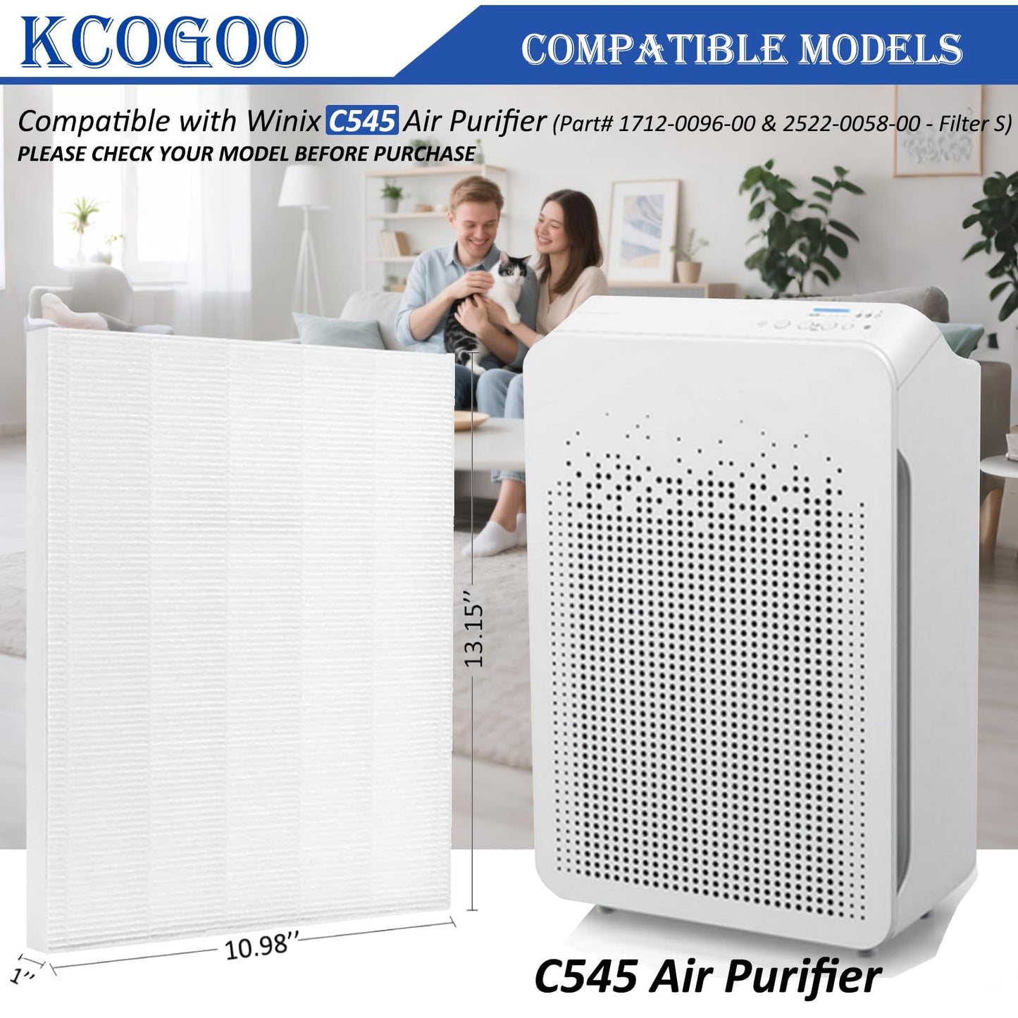 4Pack C545 HEPA Replacement filter: Compatible with Winix C545 Air Purifier - H13 Grade Filter S for home - Part#1712-0096-00