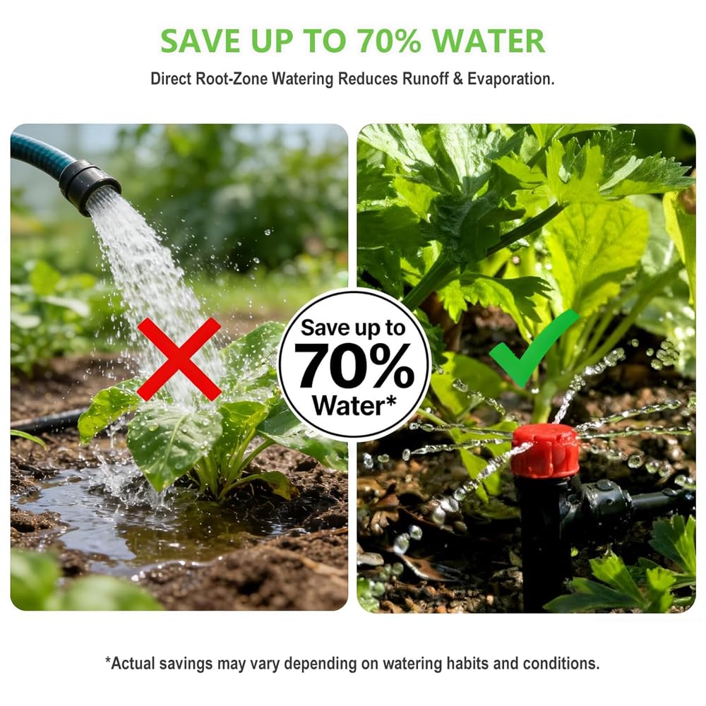 240FT Drip Irrigation System Kit,Automatic Drip Irrigation Kit with 1/2 inch Hose 1/4 inch Distribution Tubing and Accessories, Garden Watering Misting System for Greenhouse, Yard, Lawn, Plant