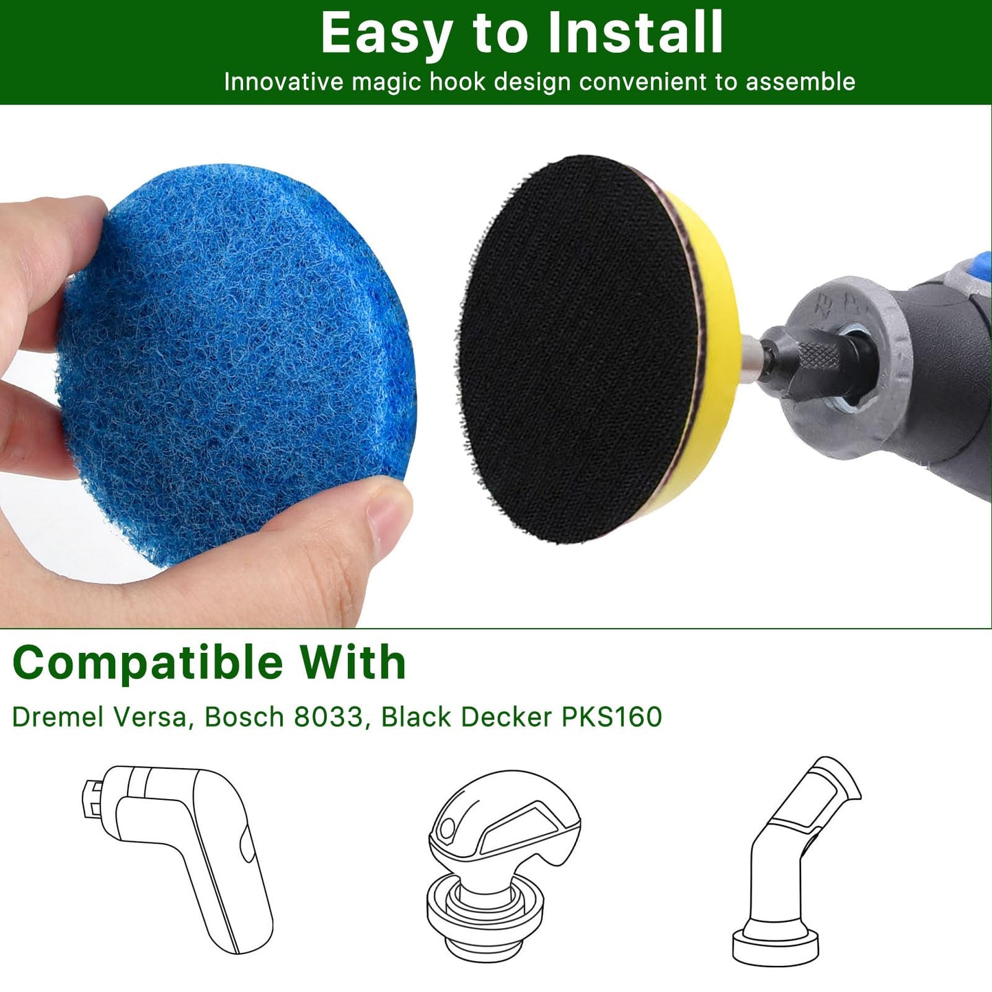 Boocalny 32pcs Electric Cleaning Brush Pad Set, 8 Foam Pads 8 Kitchen Mats 8 Performance Pads 8 Microfibre Pads, Power Scrubber Scour Replacement Pads fit for Dremel Versa Cleaning Brush