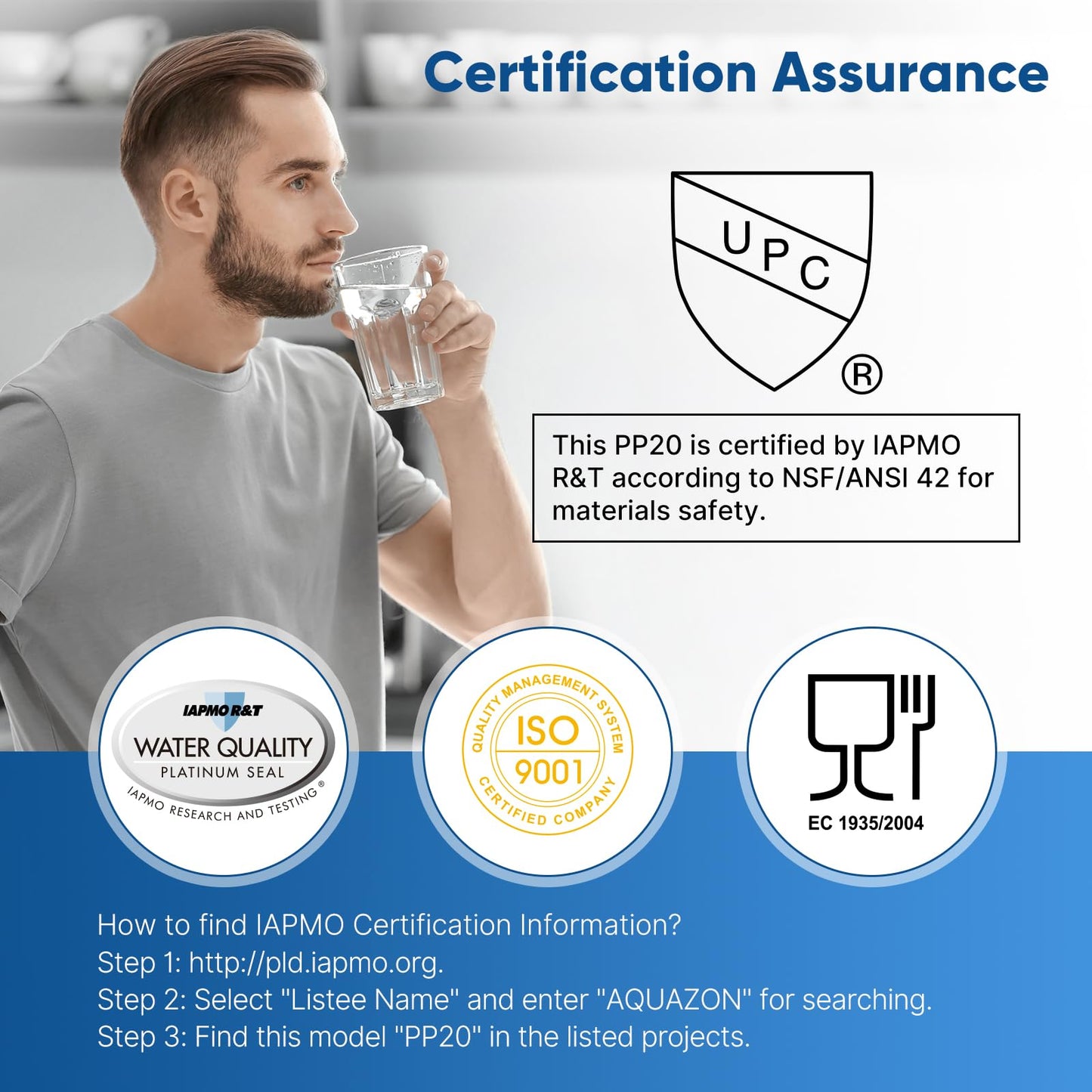 PUREPLUS 20 Micron 20" x 2.5" Whole House Sediment Home Water Filter, 20-inch Sediment Pre-Filtration, Compatible with Cartridge Aqua Pure AP110-2C, P1-20/SP-P1-20/PX01-20, Watts FPMB5-20, 6PACK