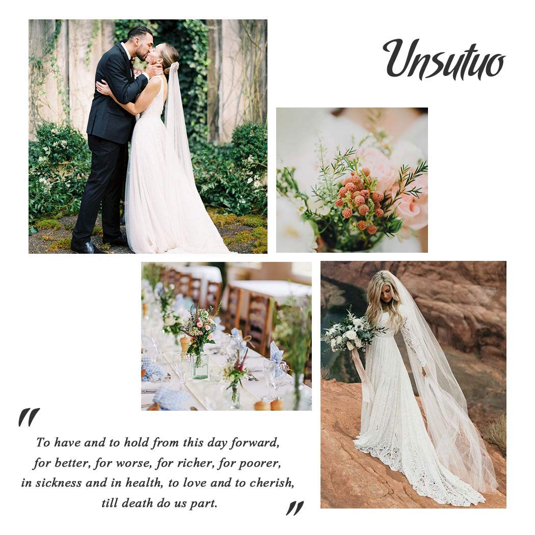 Unsutuo Wedding Veil Comb Bridal Cathedral Veil 1 Tier Drop Veil Wedding Hair Comb for Brides, 118 Inches, Sparkling White, 118 Inches