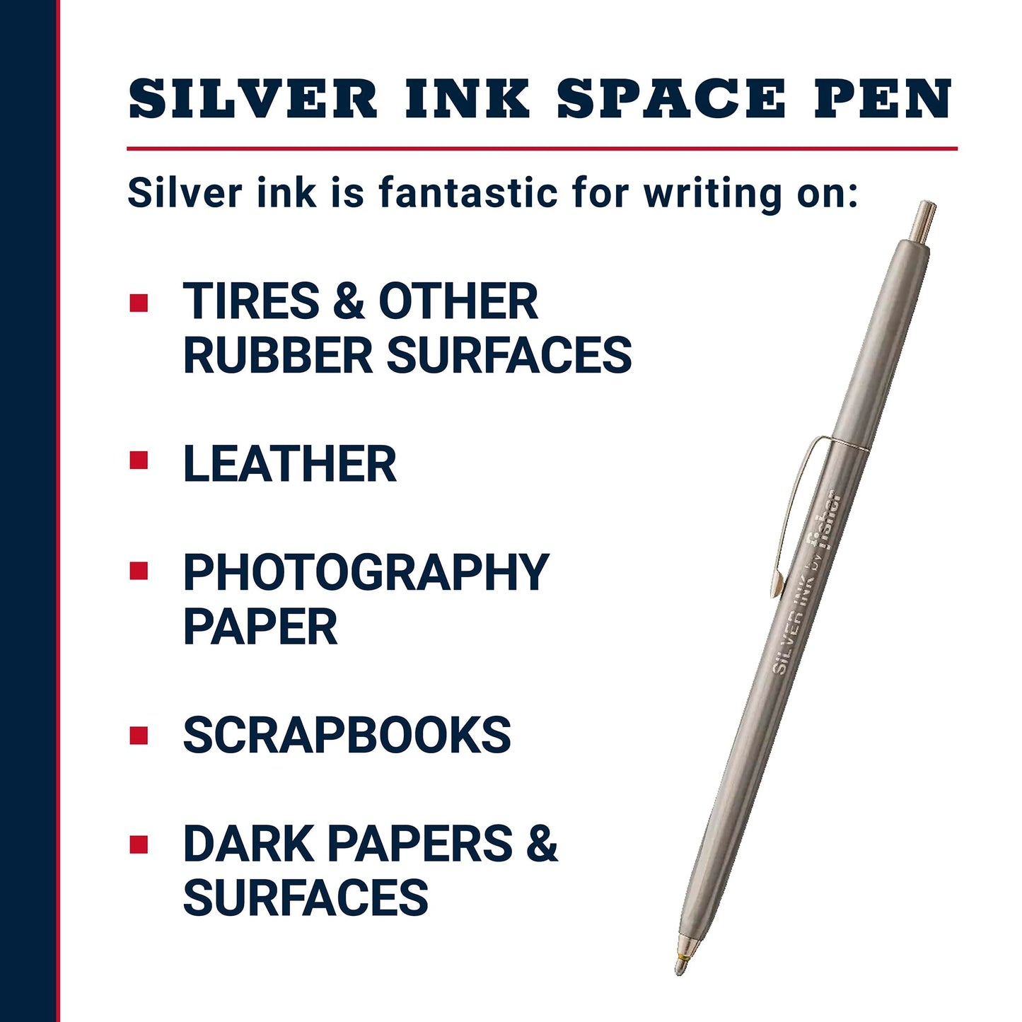 Fisher Space Pen Silver Ink Space Pen, Pressurized Ballpoint Pen, Writes Upside Down and in Extreme Temperatures, Silver Metallic Ink, Bold Point, Made in the USA, 2 Pack