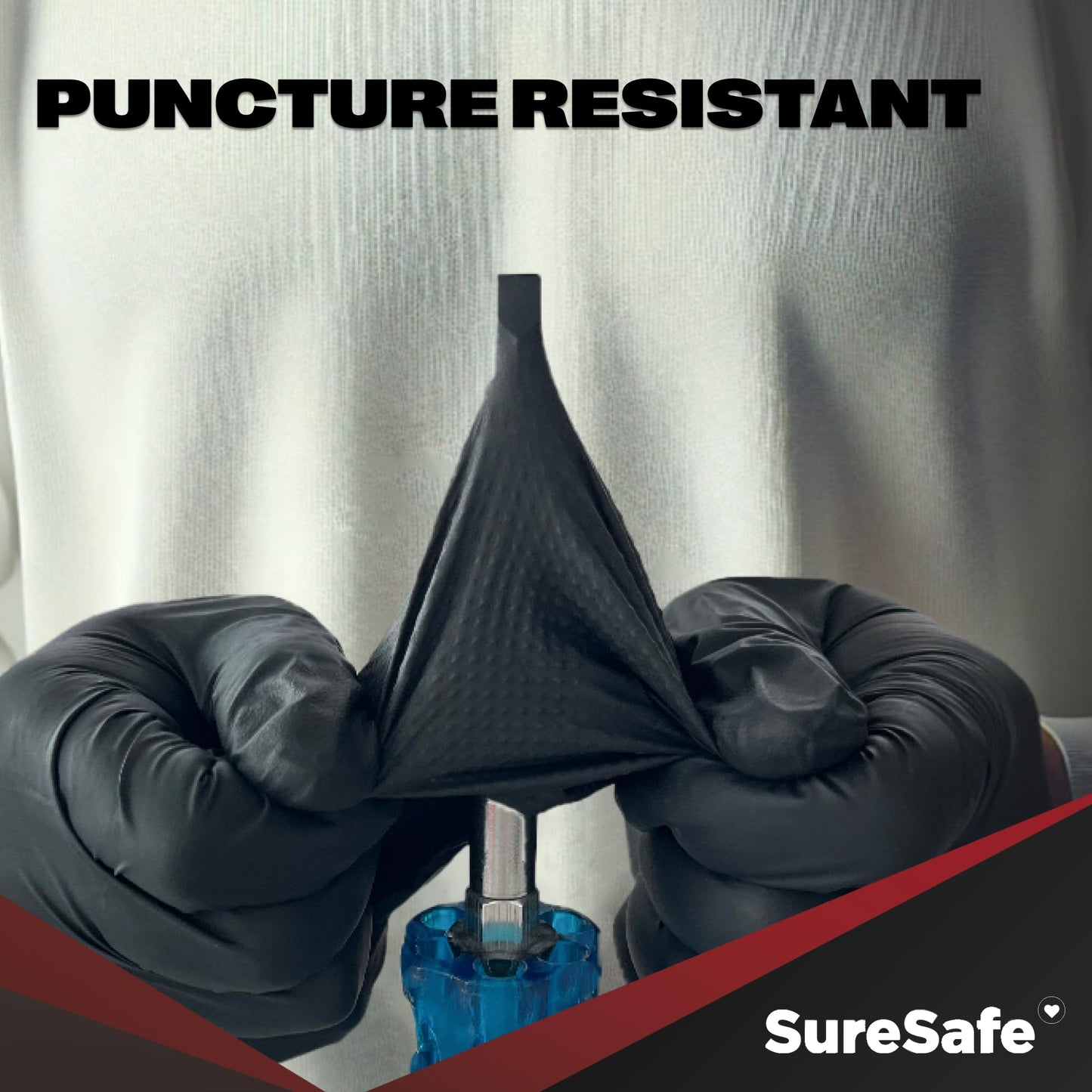 [200 Pack] SURESAFE 8 Mil Nitrile Gloves XXL, Black Disposable Gloves, Powder & Latex Free, Diamond Grip, Fully Textured & Ribbed, For Work, Mechanics, BBQ, Butcher, Plumbing, Food Prep
