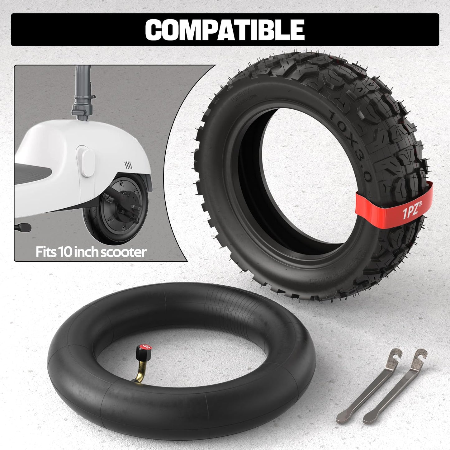 1PZ ESD-TA1 10 Inch Inner Tube and Tire 10x3.0 Off Road City Road Tire Inner Tube set Replacement for Electric Scooter