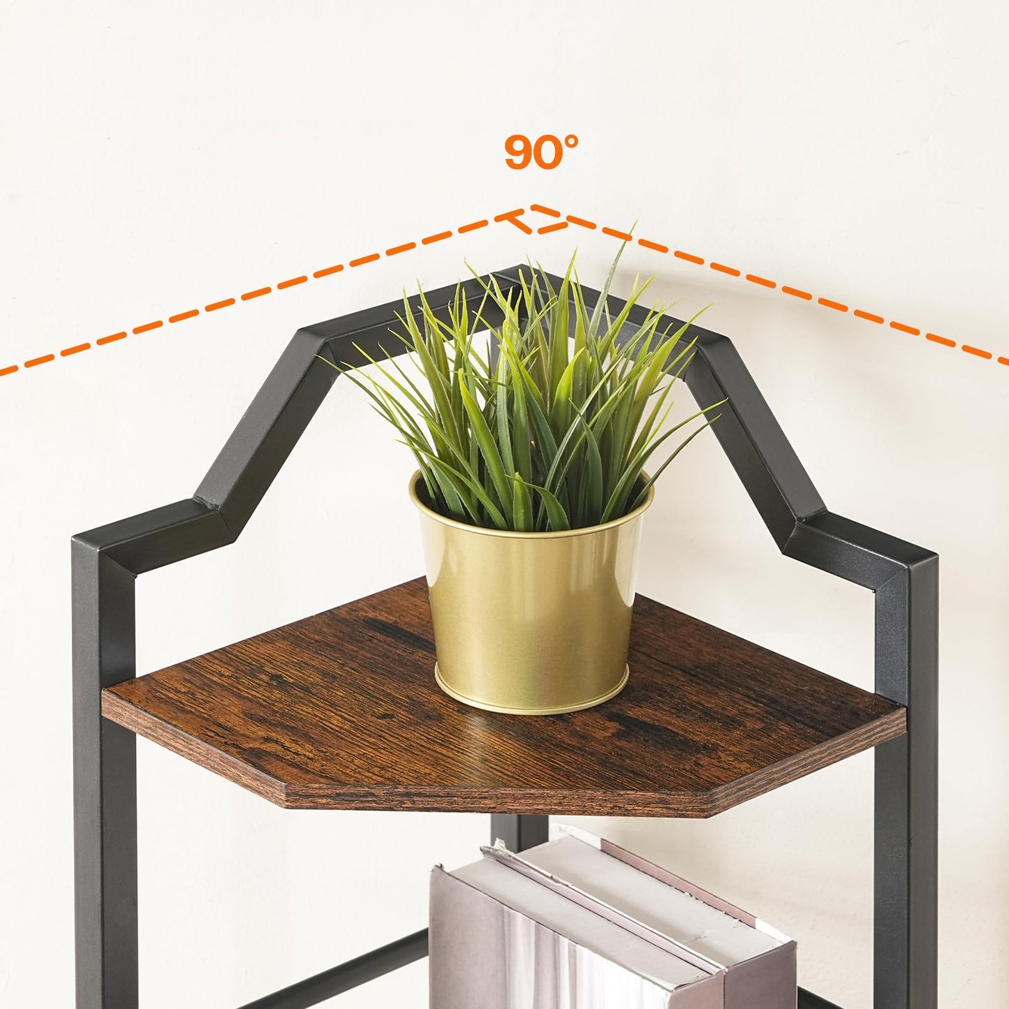 HOOBRO Corner Shelf, 5-Tier Corner Shelf Stand, Standing Display Shelf, Corner Bookcase Shelving, for Living Room, Bedroom, Study, Kitchen, Rustic Brown and Black BF100CJ01