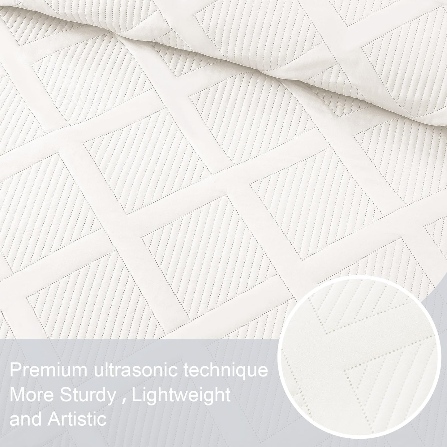 Exclusivo Mezcla Quilts Queen Size - White Quilt Set Bedspread with 2 Pillow Shams, Modern Bedding Set with Striped Pattern, Soft Lightweight Bedspreads Queen Size for All Seasons