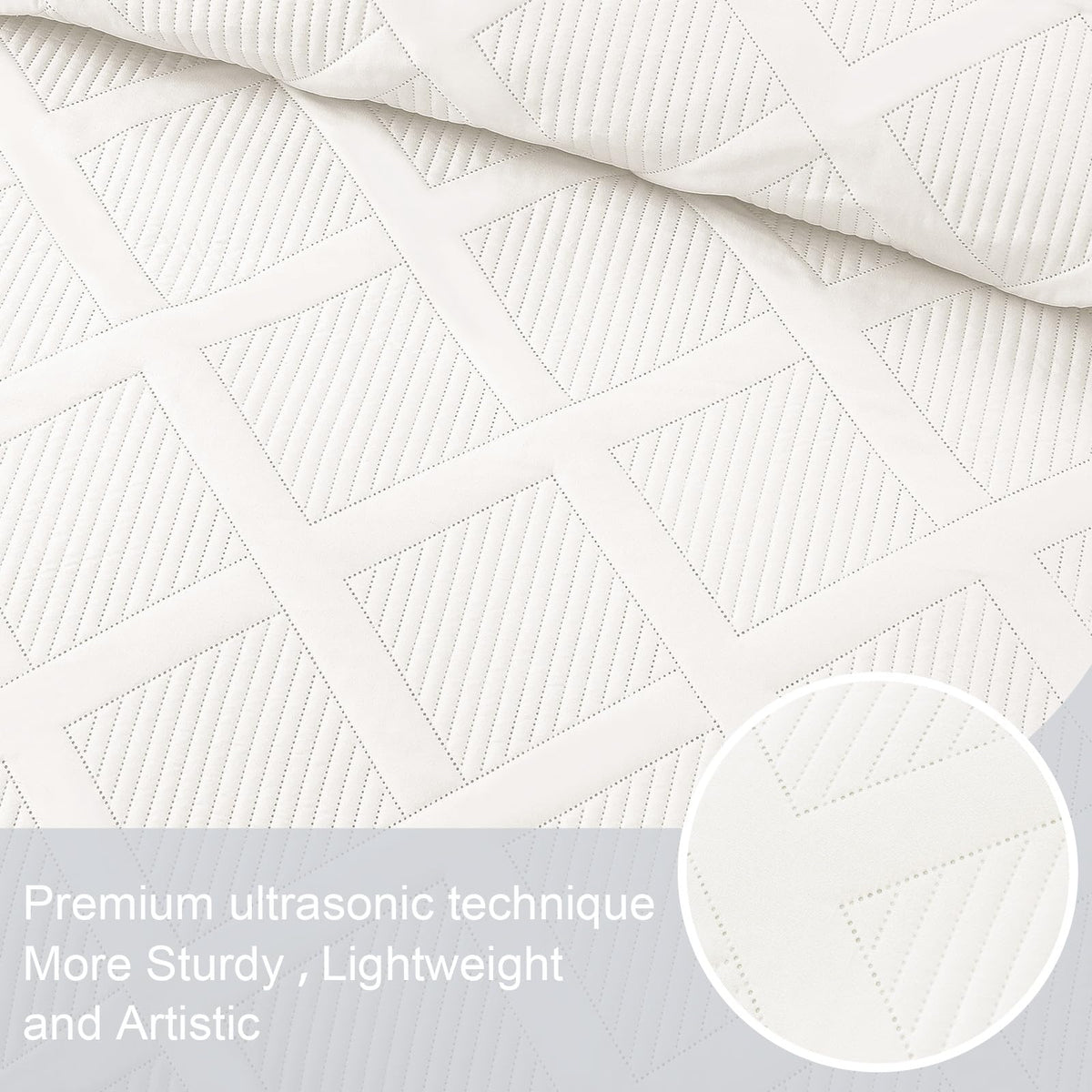 Exclusivo Mezcla King Quilt Set- White Quilts Bedding Set with 2 Pillow Shams, Modern King Bedspread with Striped Pattern, Soft Lightweight Bedspreads Coverlets for All Seasons