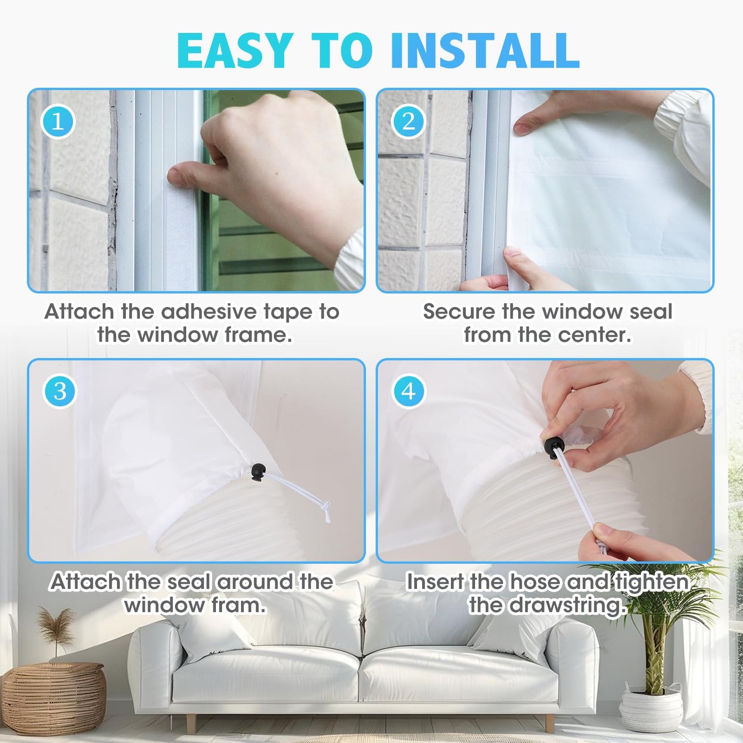 500CM (196 inch) Universal Window Seal for Portable Air Conditioner and Tumble Dryer, Sealing AC Vent Kit with Adhesive Fastener