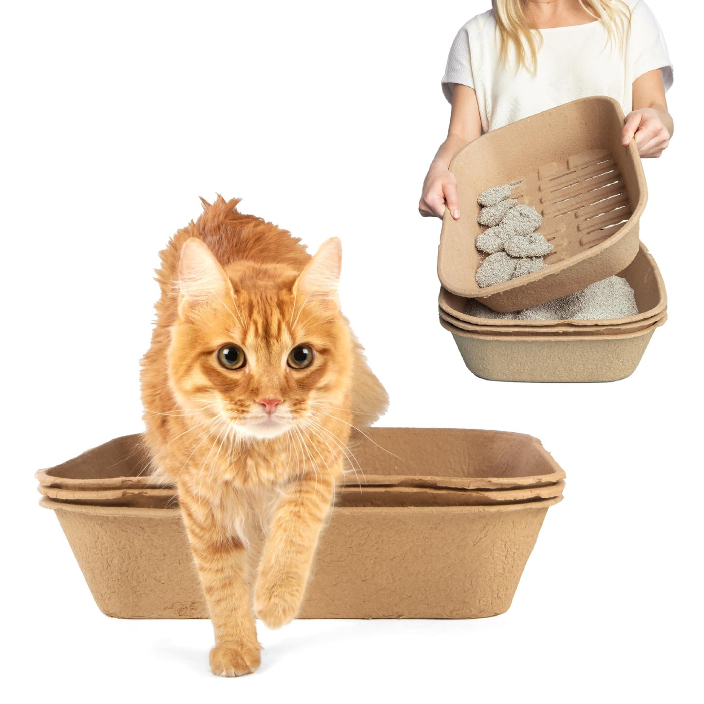 Kitty Sift (Set of 1 Litter Box & 5 Sifting Liners) Sustainable, Clean, Sifting, Disposable Cat Litter Box Kit - Jumbo, 6-Set Kit