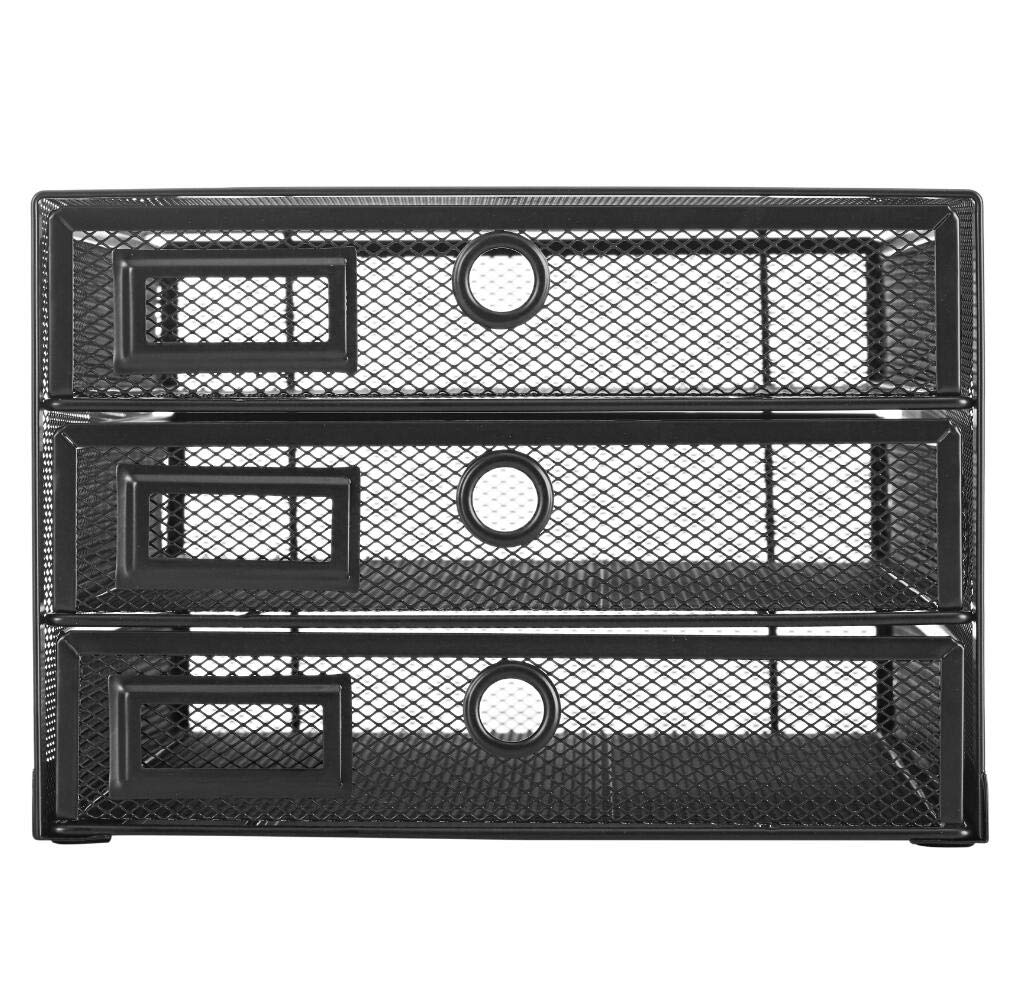 Annova Desk Organizer Wire Mesh 3 Tier Sliding Drawers Paper Sorter/Multifunctional/Premium Solid Construction for Letters, Documents, Mail, Files, Paper, Kids' Art Supplies … (black)