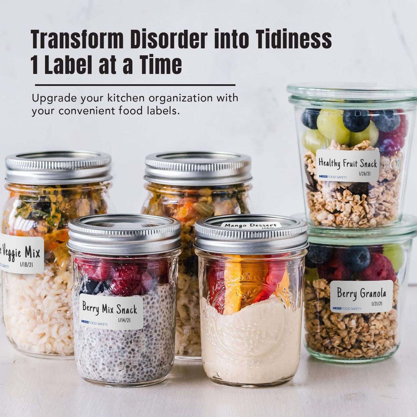 MESS Dissolvable Food Labels for Containers -Blank 500 1x2 Mason Jar Labels - Dissolvable Labels Work in 30 Seconds – Removable Freezer Labels for Food Containers - Canning Labels - Kitchen Stickers