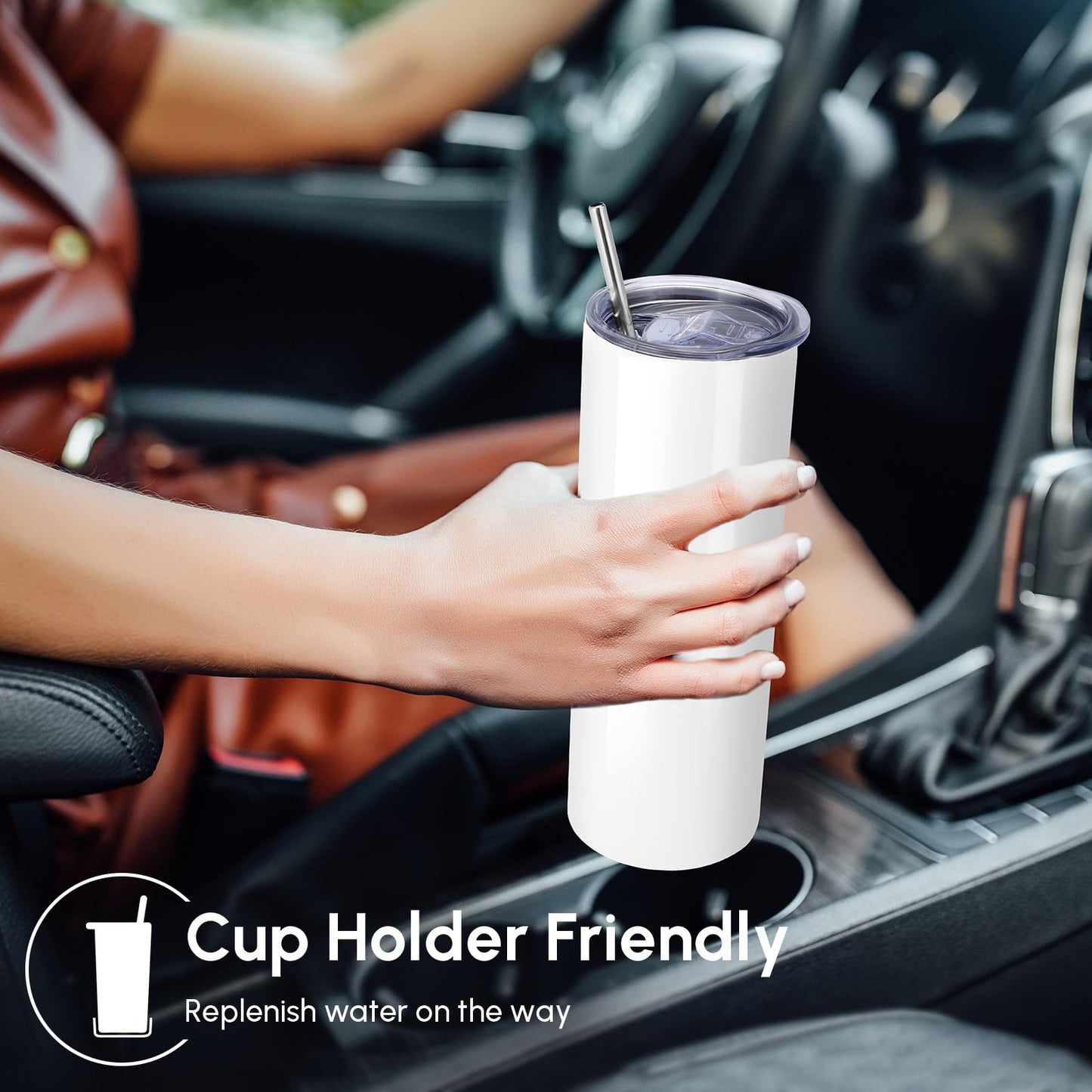 Volhoply 12 Pack Skinny Sublimation Tumblers with Lid and Straw, 20oz Stainless Steel Straight Tumbler Bulk, Vacuum Insulated Coffee Mug for Home, Office, Travel, DIY (Sublimation,12 Pack)