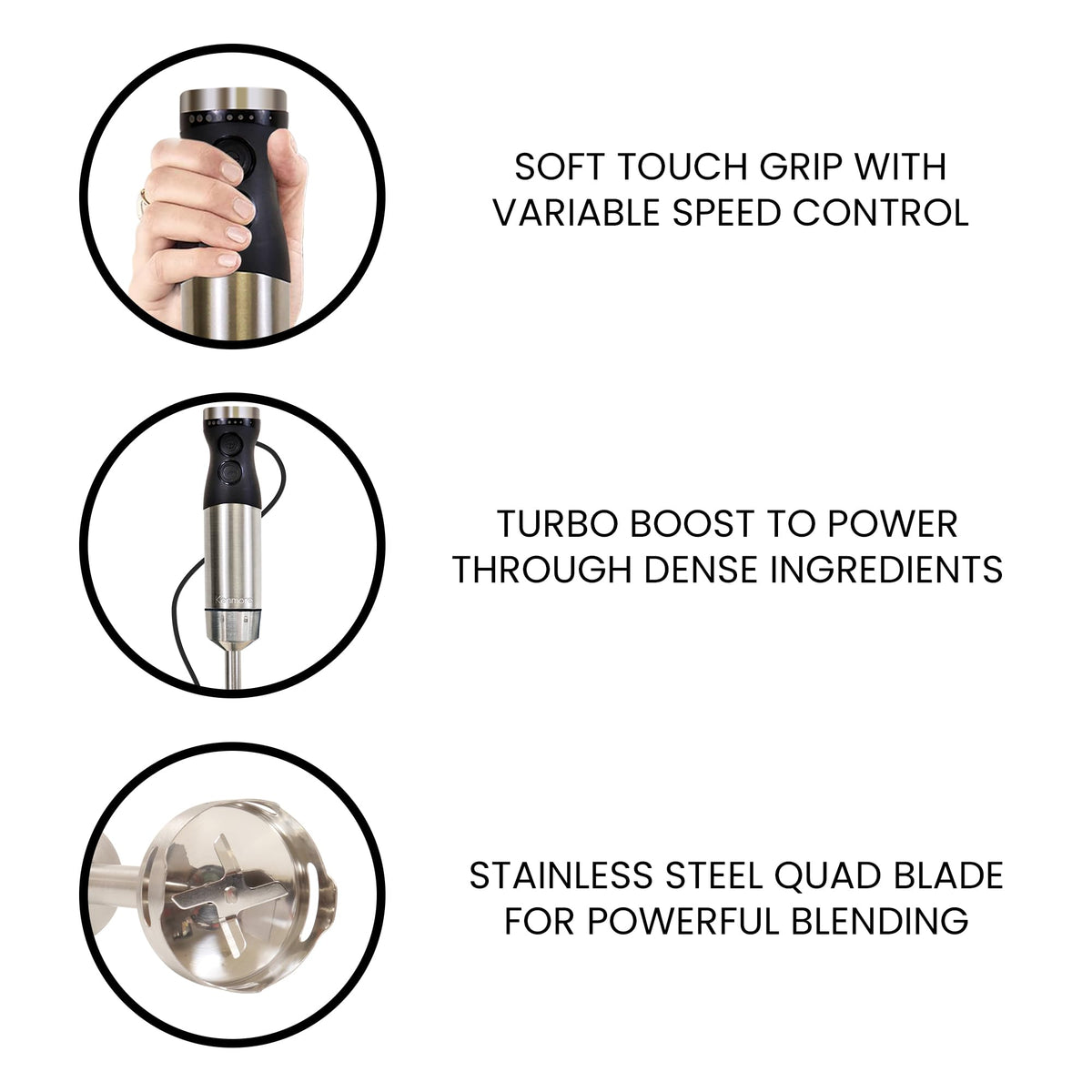 Kenmore Immersion Hand Blender Mixer Variable Speed Handheld Blending Stick Smoothie Food Chopper Whisk 700mL Beaker Lid Baby Food Red Sauces Puree Soup Quad Blade Kitchen Black Silver