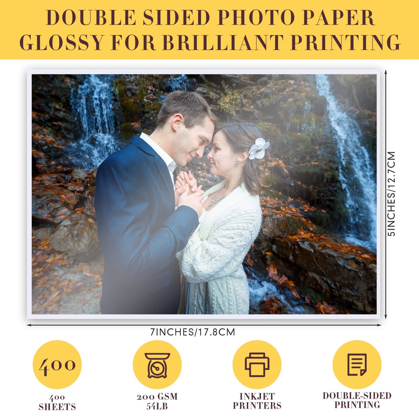 Fainne Photo Paper 5x7 in Glossy Double Sided 54lbs 9.5mil 200gsm Photo Paper Glossy Card Stock for Inkjet Printing Printer Making Pictures Calendar Greeting Card Printing(5 x 7 inches)