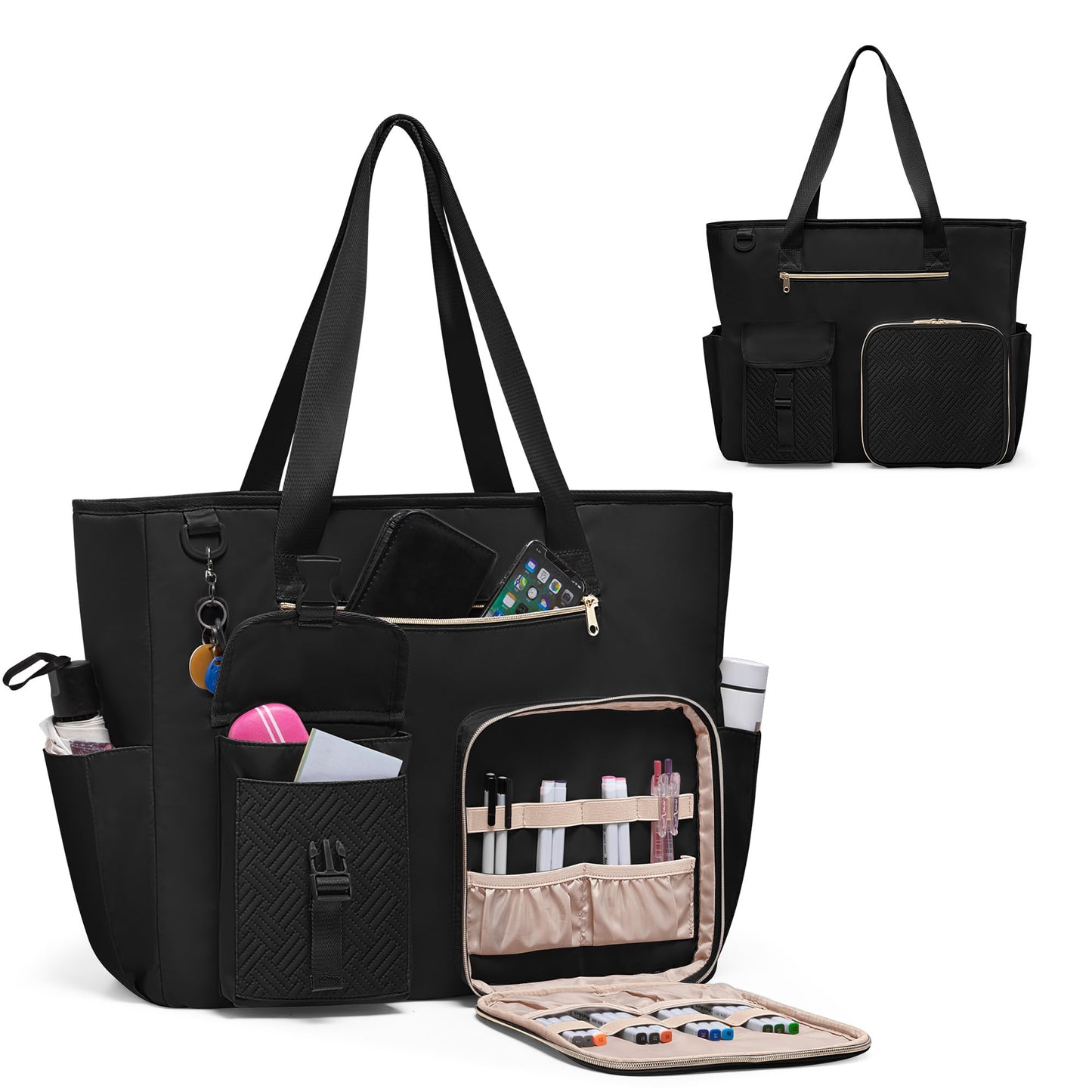 Fasrom XXL Teacher Bag for Work Women with 15.6 inches Laptop Compartment, Extra Large Utility Tote Bags to Hold Teacher Supplies and More, Black (Patent Design)