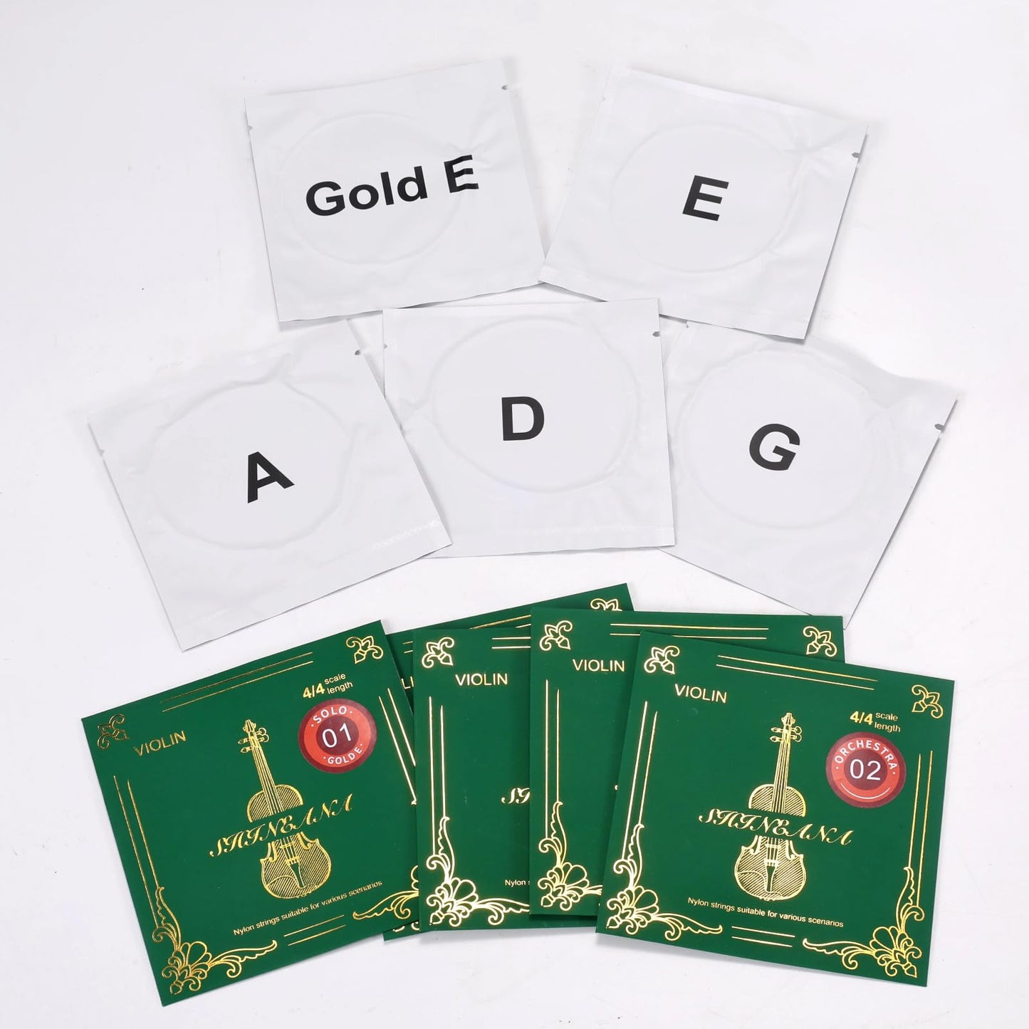 4/4 Full Set Violin Strings with BONUS GOLD E String | Premium Synthetic Core for Warm, Rich Sound & Enhanced Projection | Medium Tension, Concert-Tested | Fits All 4/4 Violins