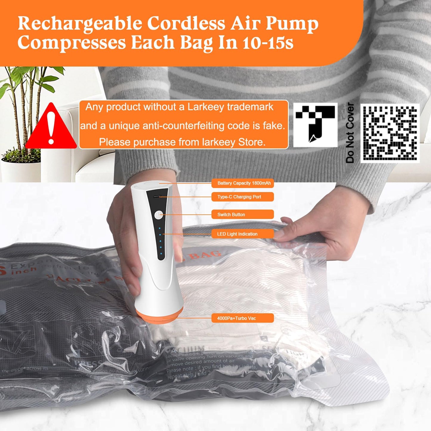 Vacuum Bags for Travel with Rechargeable Air Pump, 12 Pack Compression Packing Bags 80% Space Saver Vacuum Seal Bags for Clothing, Blankets, Comforters, Pillows, Suitcase and Luggage