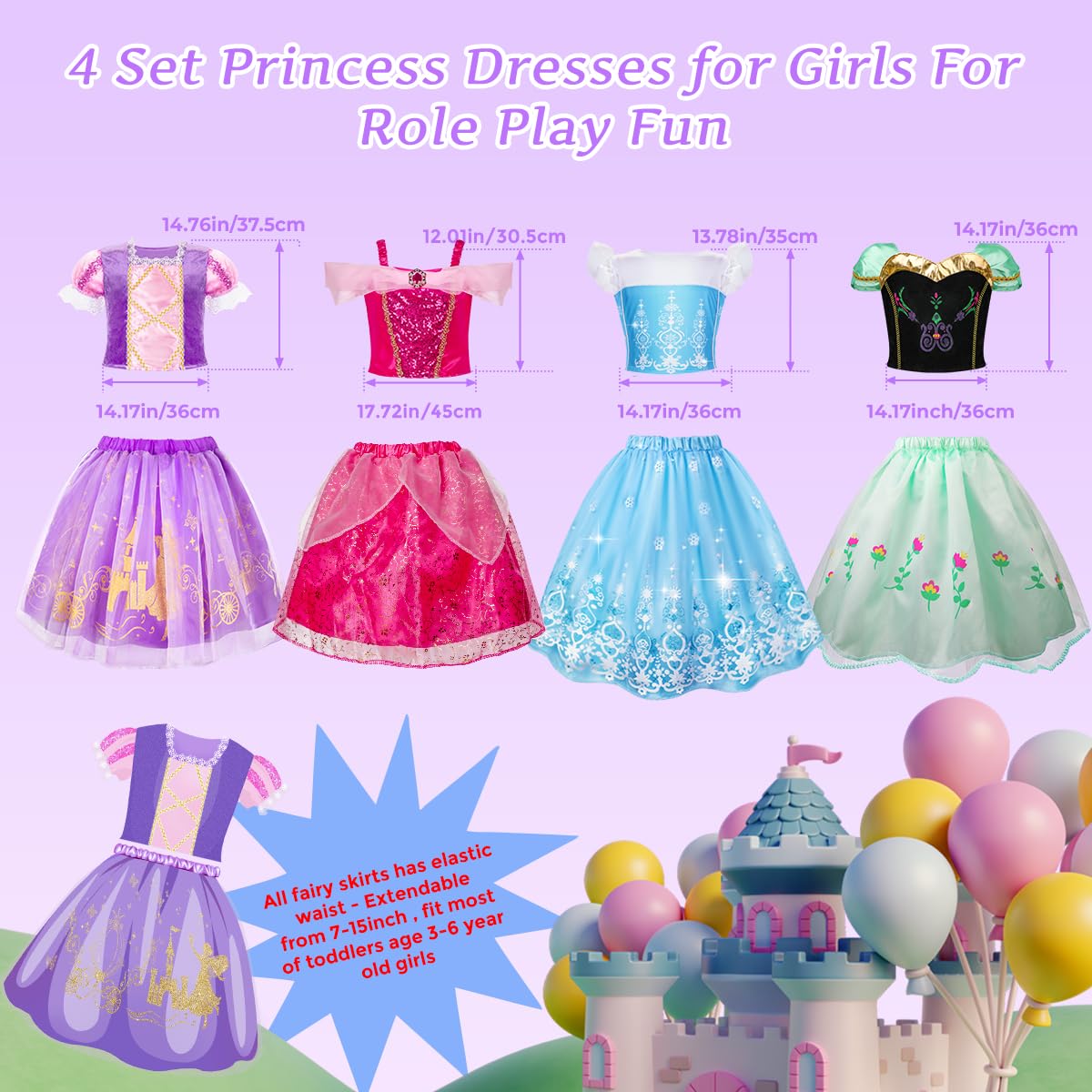 Meland Princess Dress Up for Girls, Dress Up Clothes for Toddler Kids with Princess Cape, Gifts & Toys for Girls Age 3-6