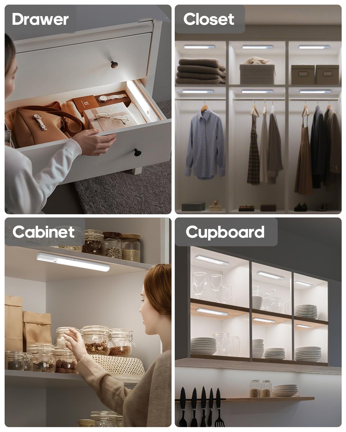 GOODEA Motion Sensor Light Indoor, Rechargeable Battery Operated Under Cabinet Lighting Wireless, Closet Lights Motion Sensored Night Light,Under Counter Lights for Kitchen, Shelves, Stair