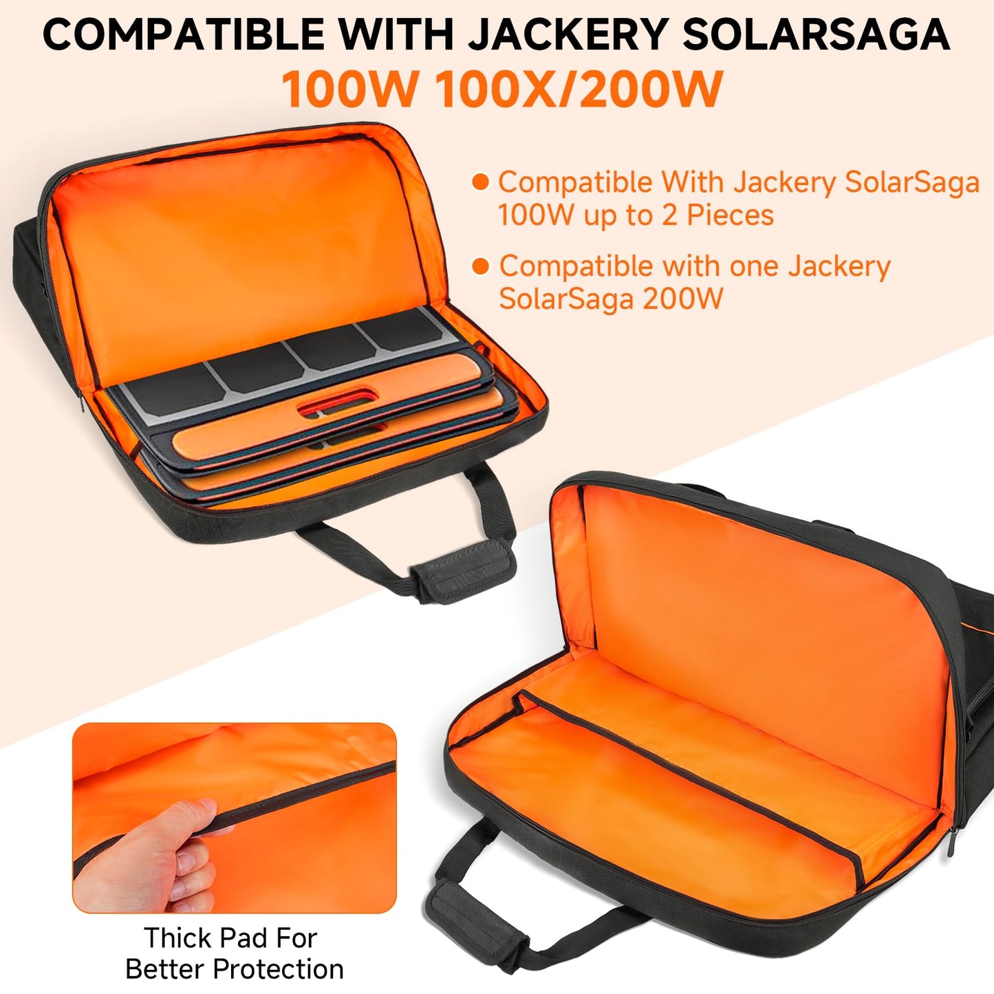 Solar Panel Carrying Case Compatible with Jackery SolarSaga 100W/200W & Anker SOLIX PS100/PS200, Water-Resistant Storage Bag with Adjustable Shoulder Strap & Pockets for Camping Travel