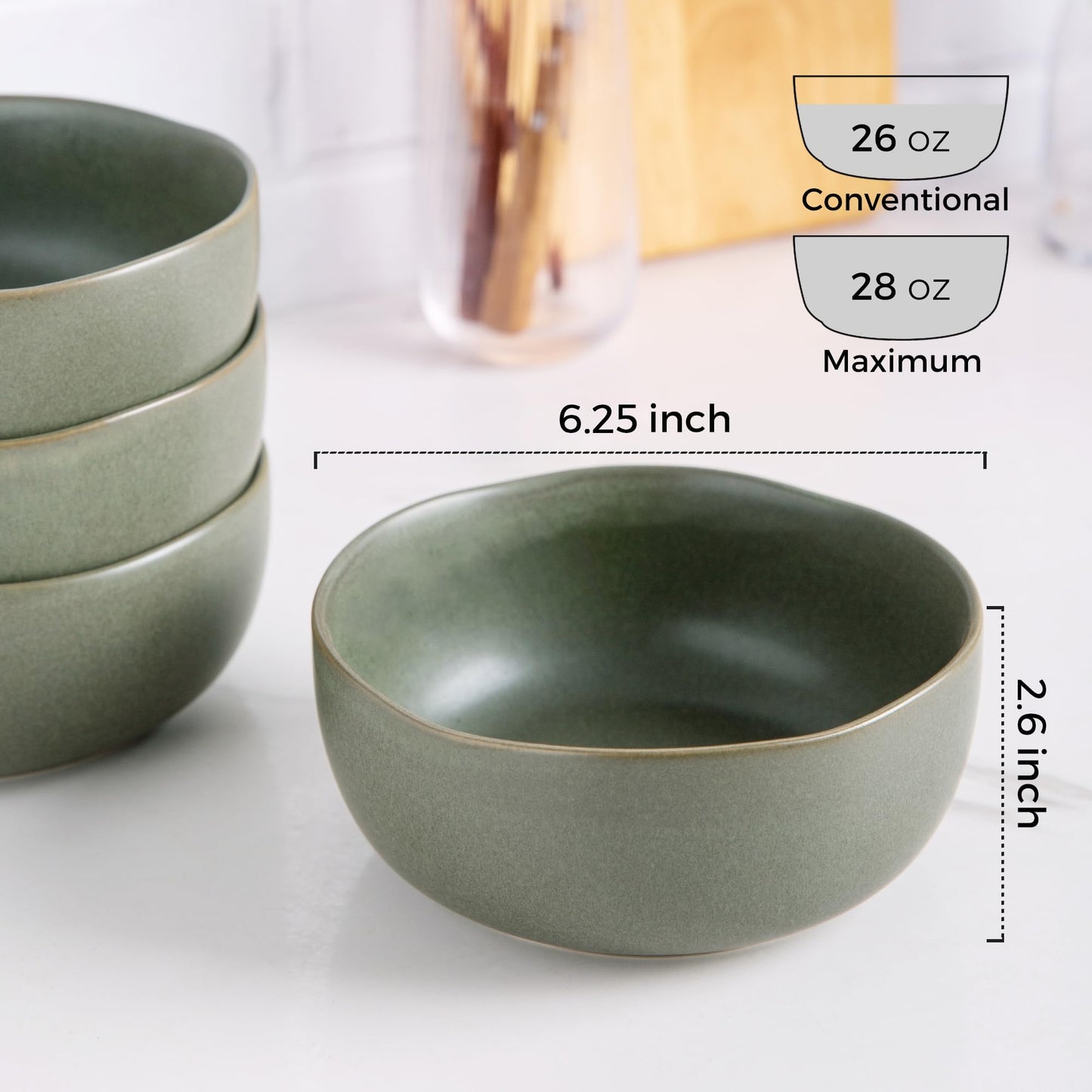 AmorArc Stoneware Cereal Bowls for Kitchen, 28oz Large Ceramic Soup Bowls Set of 6 for Meal Soup Snacks, Oven,Dishwasher&Microwace Safe Kitchen Bowls with Wavy Rim, Reavtive Glaze