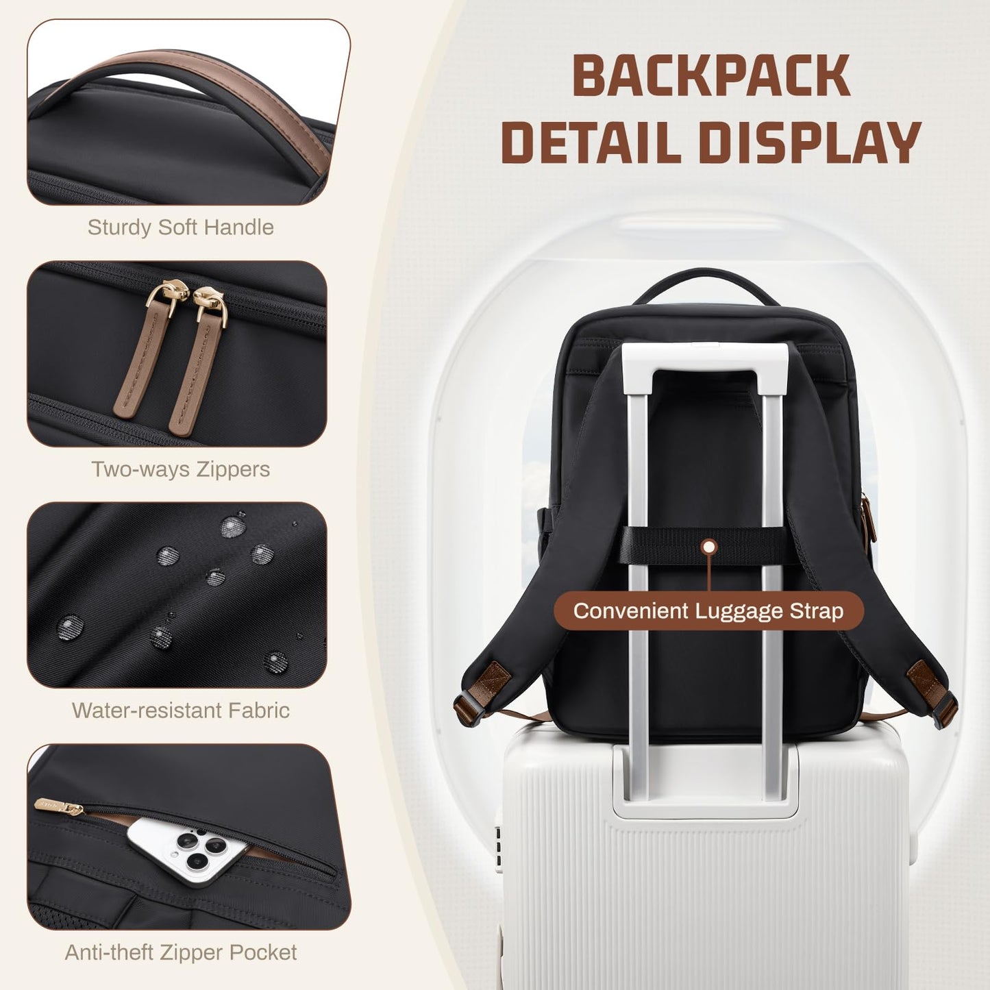 GOLF QUALITY 22L Travel Backpack for Women & Men,Carry On Bag for Airplanes Personal Item Laptop Backpack,17.3 Inch,Black